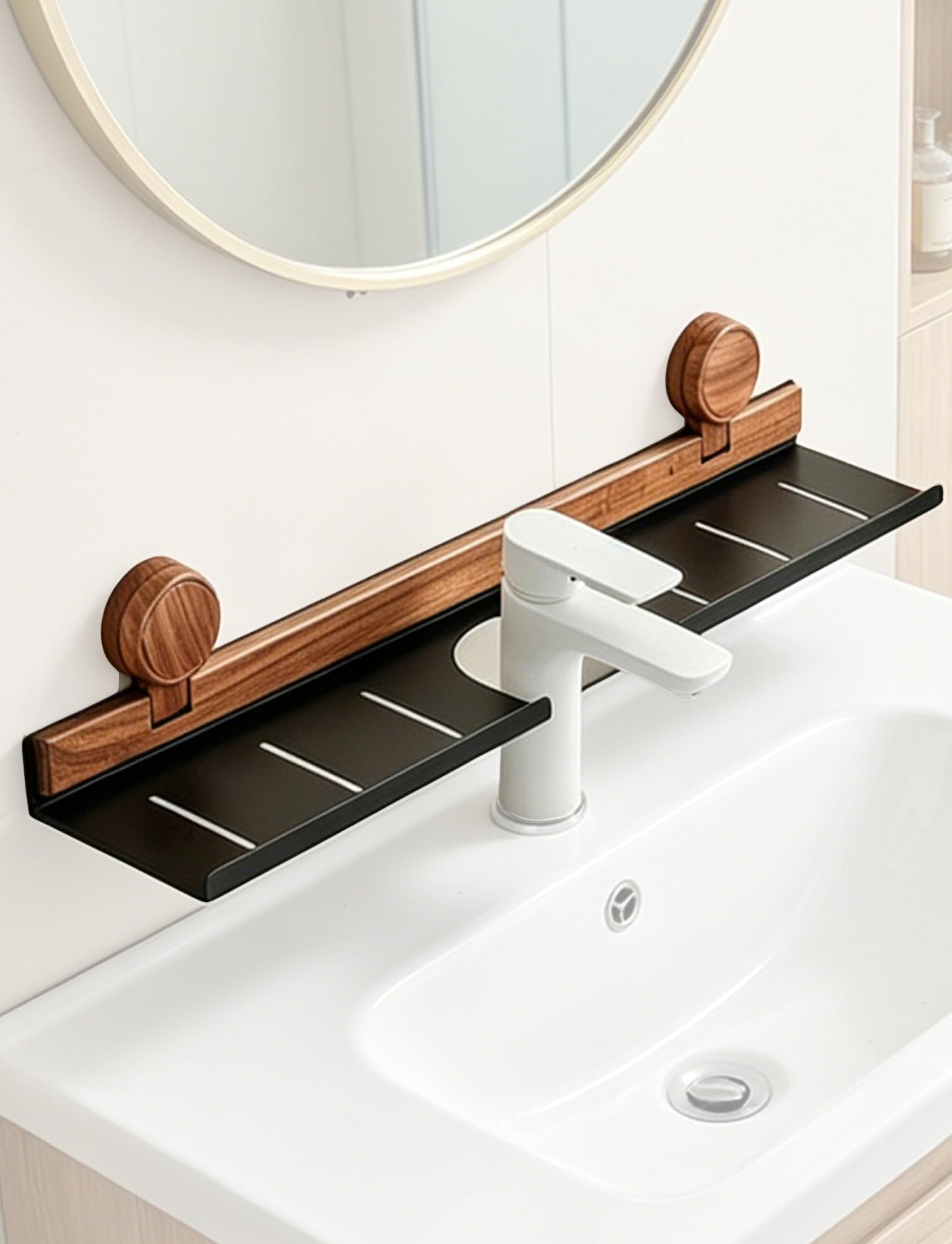 SVFOEBJM Bathroom Shelf,Removable Faucet Storage Rack,Wall Mounted Sink Shelf Over Faucet, No Drill, for Bathroom & Kitchen, Storage(Black,50cm/19.7in)