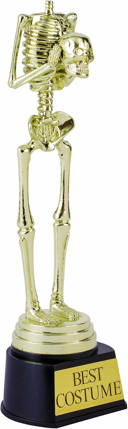 amscan Ultimate Gold Best Costume Skeleton Plastic Trophy - 9.5"x3", 1 Count - Durable & Unique Design - Perfect for Awarding, Competitions, Events & More