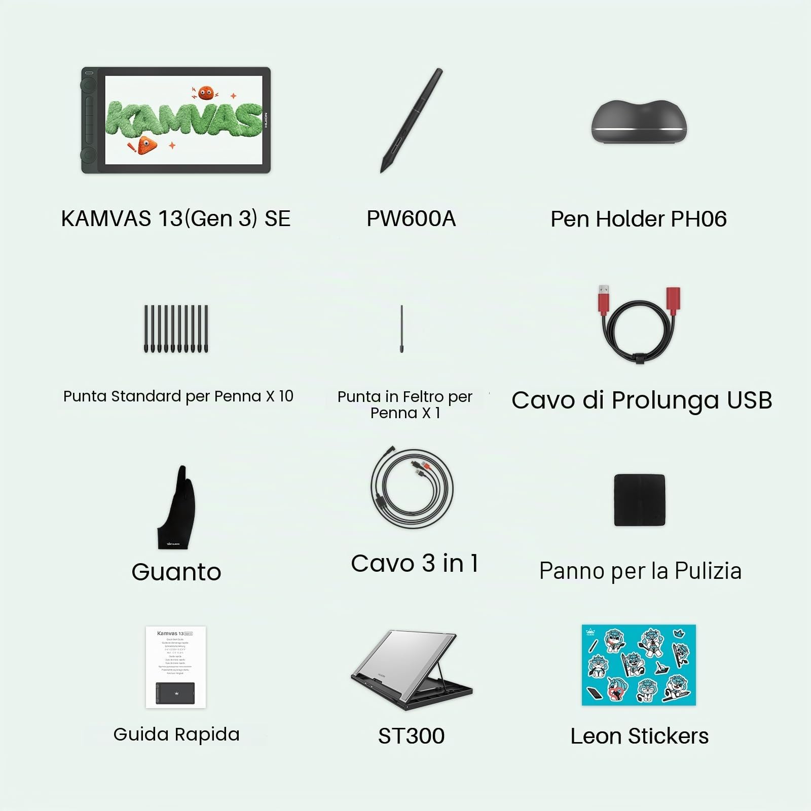 HUION Kamvas 13 (Gen 3) SE - Tavoletta grafica con schermo in vetro antiriflesso da 13,3 pollici con PenTech 4.0, pressione della penna 16384 per PC, Mac, Android