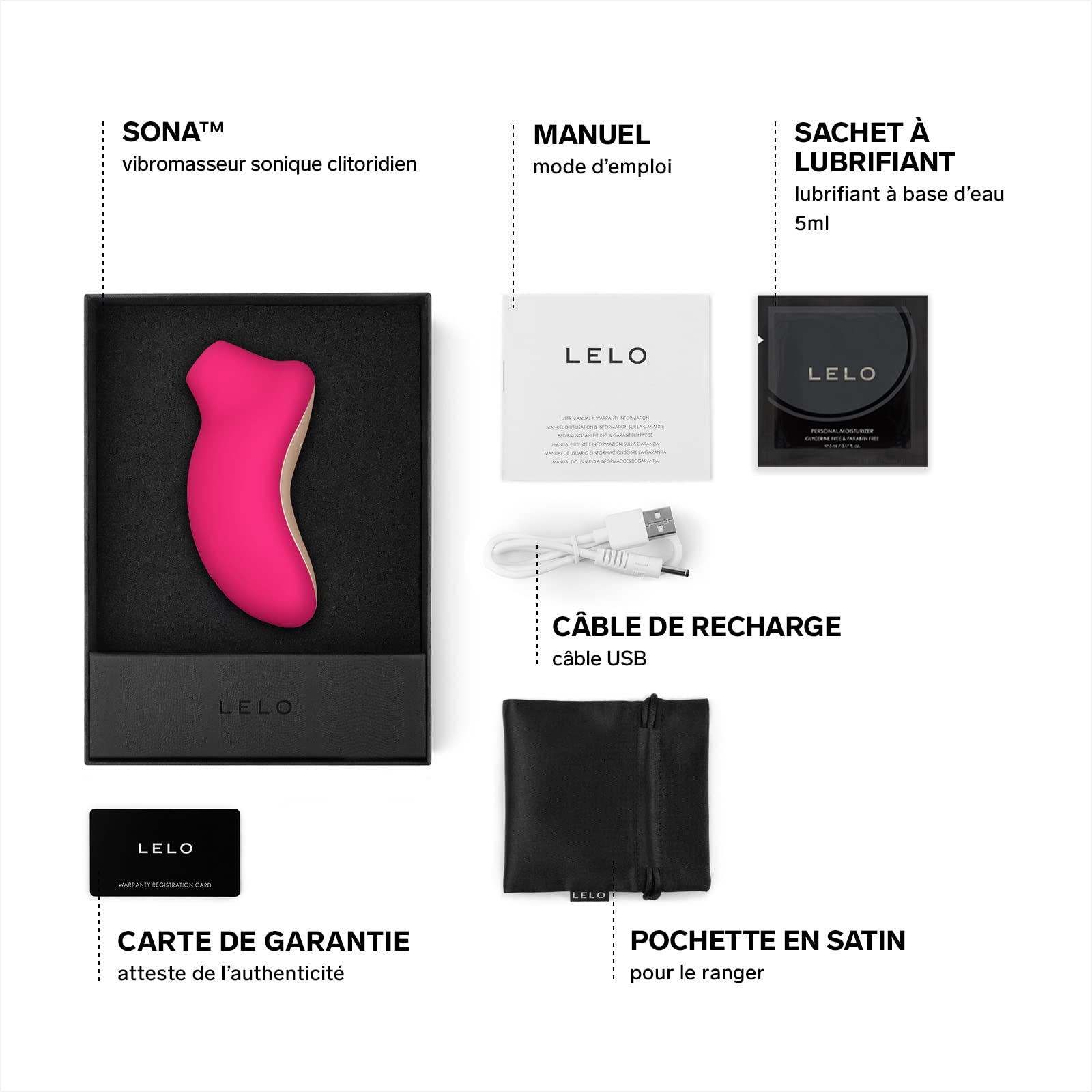 LELO SONA, Vibromasseur Sonique, Sex Toys Femme Stimulant à Pulsions, Étanche et Rechargeable, Cerise