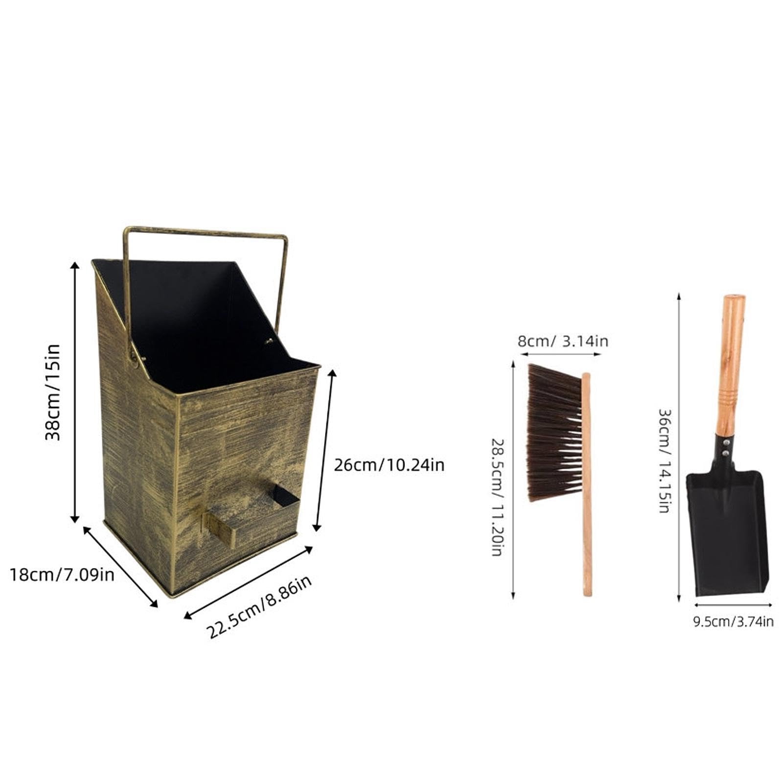 predolo Secchio per cenere da con manico, leggero, in metallo, per uso domestico, esterno, ideale per caminetto, cucina, o altri spazi esterni, Spazzola a Pala in Bronzo