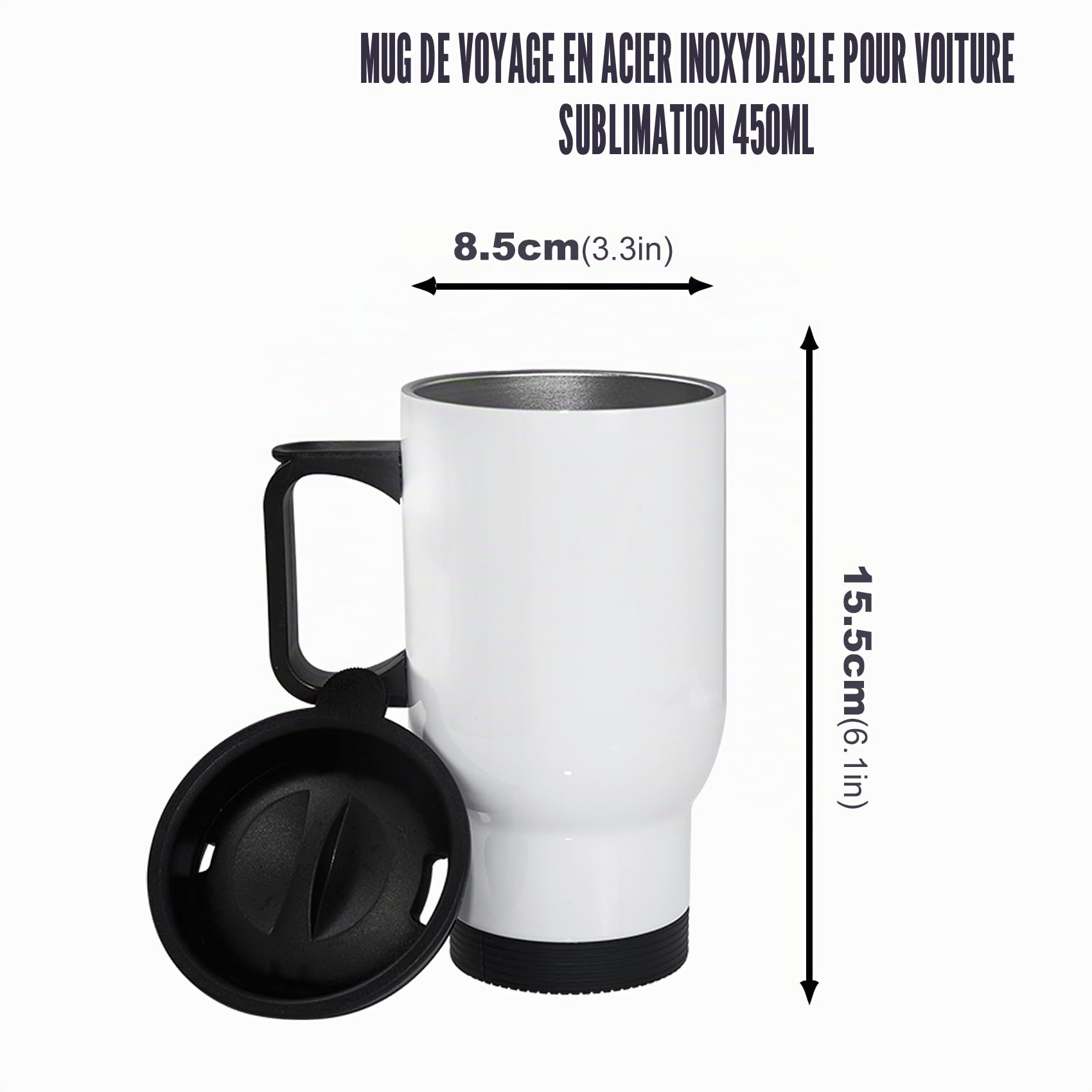 MR.R Lot de 6 tasses de voyage en acier inoxydable blanc avec couvercle, gobelet à double paroi isolée sous vide, 450 ml, pour impression par presse à chaud, SSCM450W-6