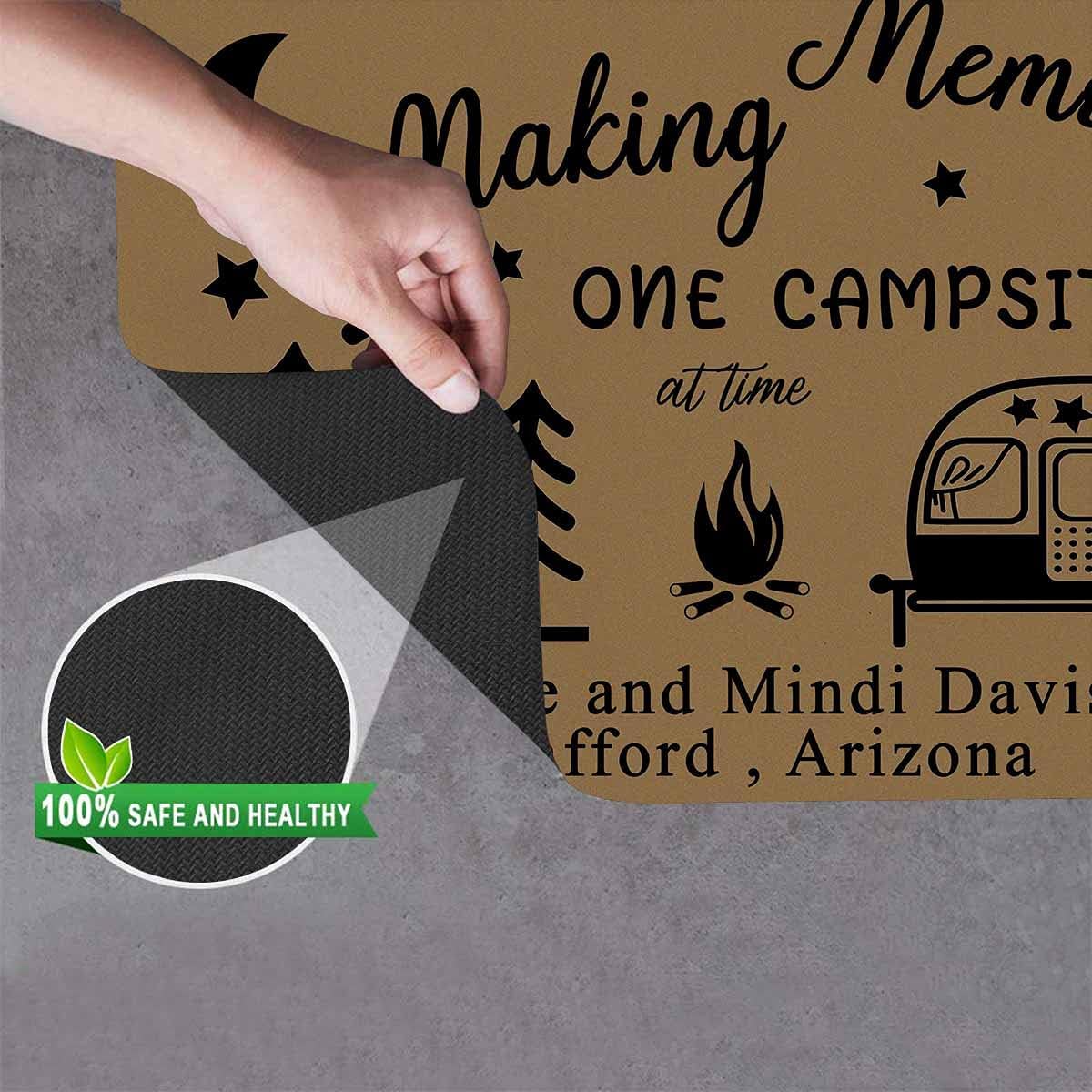 Custom Family Name Making Memories One Campsite at a Time Camper Doormat Indoor Outdoor, Personalized Camper Door Mat Area Rug 24" X 16" Decor