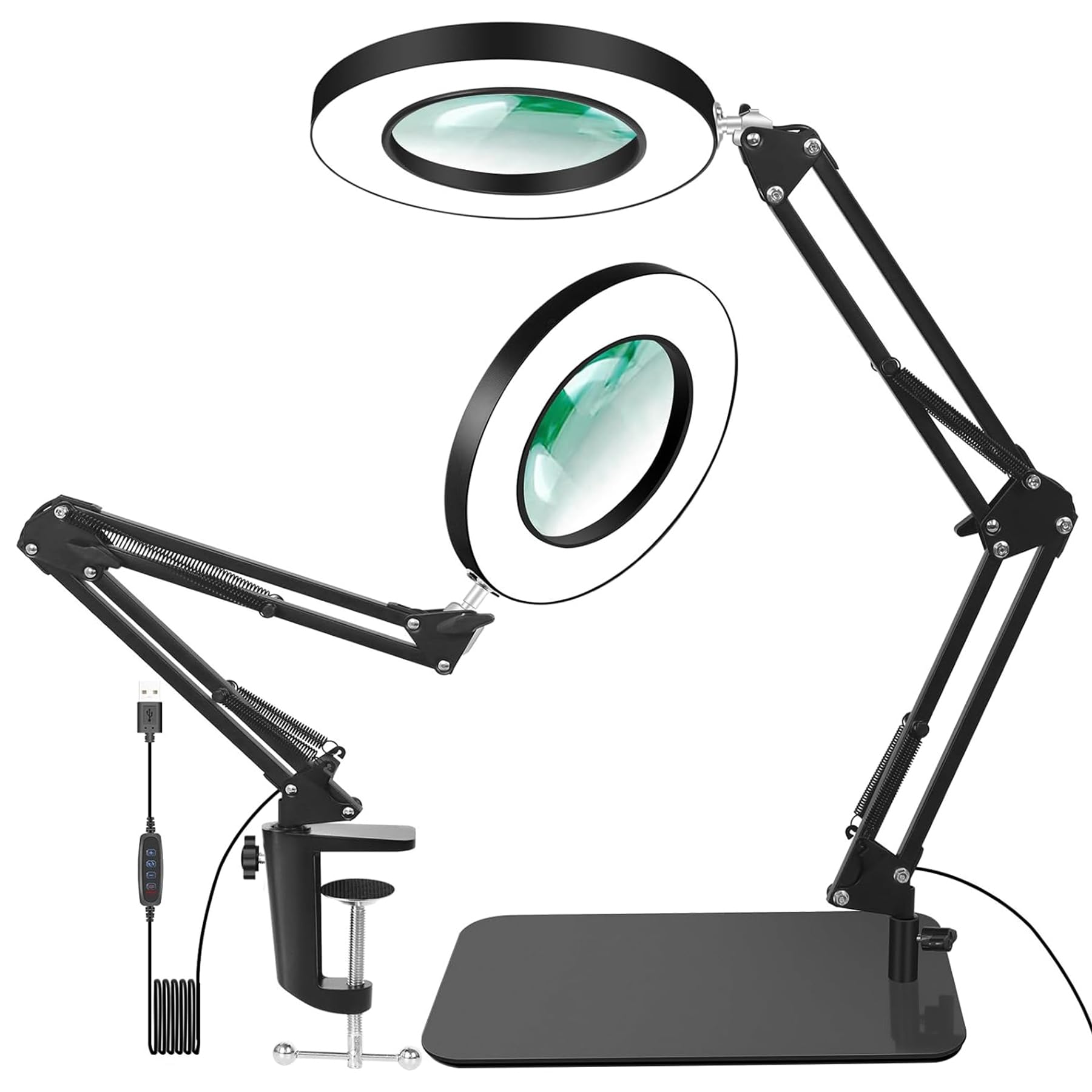 12X Magnifier with Light, 2-in-1 Magnifying Glass with Light and Stand, 3 Color Modes LED Desk Lamp, Hands-Free Magnifying Lamp for Craft Hobby Reading Painting Sewing Close Work