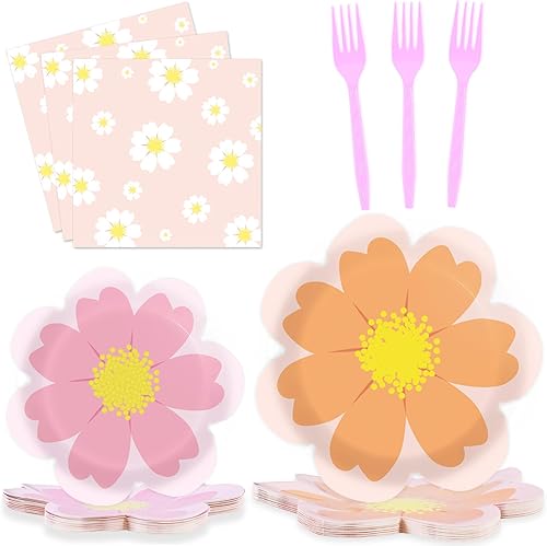 96 piezas de suministros florales para fiesta de cumpleaños platos en forma de flor juego de vajilla con temática floral decoración de mesa