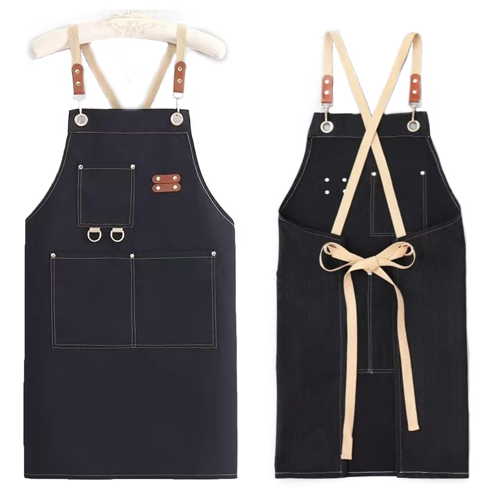 VEELTRAS Kitchen Apron, Adjustable Kitchen Chef Aprons with Many Pockets, Women Men Aprons for Home Kitchen, Restaurant, Coffee House, Baking Gardening BBQ, Professional Apron (Black)