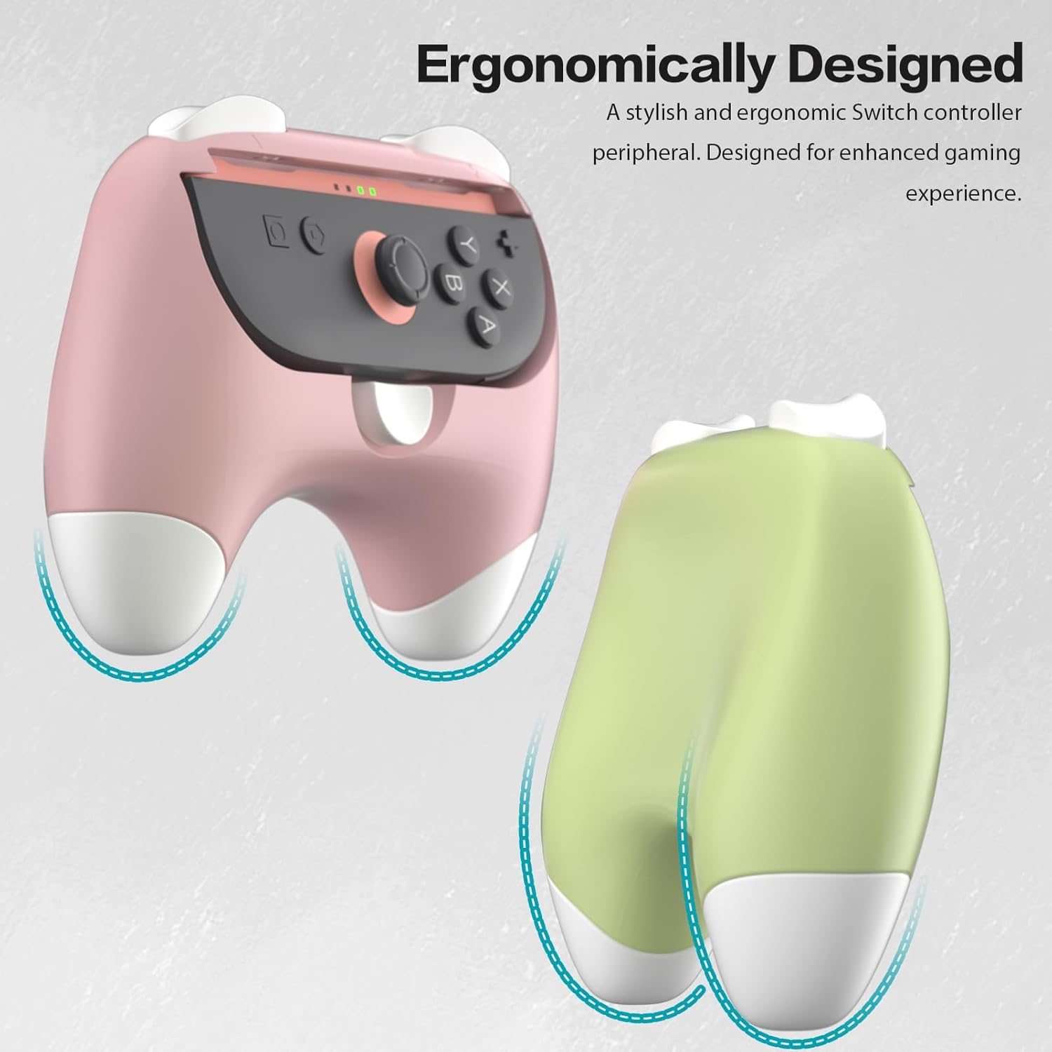 HEATFUN Switch 2 Joy-Con Grips – Ergonomic Comfort Handles for Nintendo Switch 2 Controllers, Anti-Slip Lightweight Pink & Green Design, Perfect Gaming Accessory Gift for Couples or Friends - Image 2