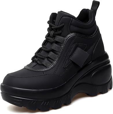 VARSKARC Women Fashion Platform Sneakers High Hidden Heel Wedge Walking Shoes Autumn and Winter