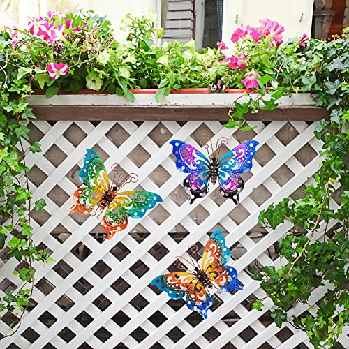 Dreamskip 3 Pack Metal Butterfly Wall Decor, Colorful Metal Butterfly Outdoor Wall Art, Hand-Made Outdoor Wall Decor For Garden, Patio, Fence, Yard #TOP3