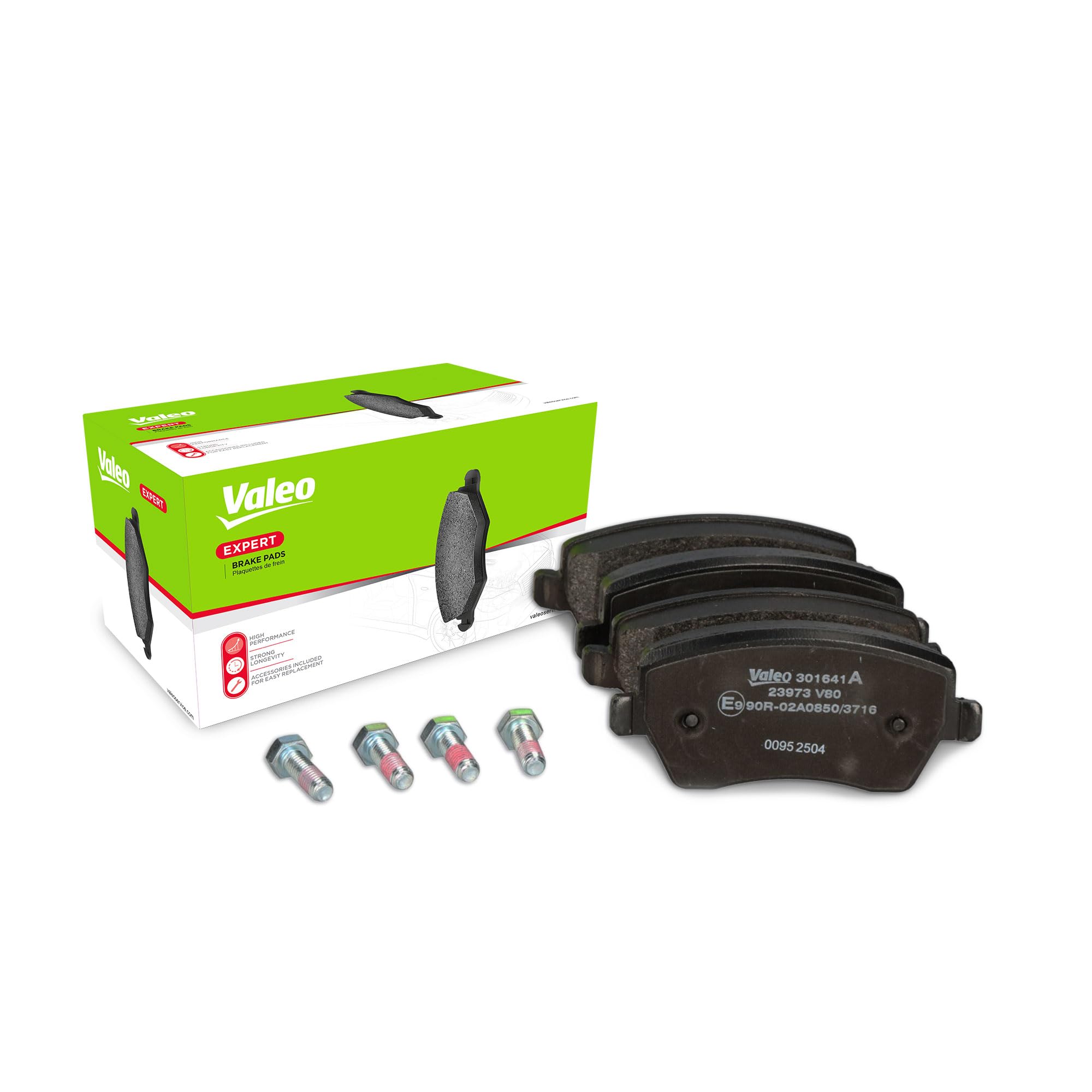 VALEO Imbottiture per freni Expert 301641A, Set di 4 imbottiture, Asse anteriore, Completamente dotato di accessori montati - Certificate ECE-R90