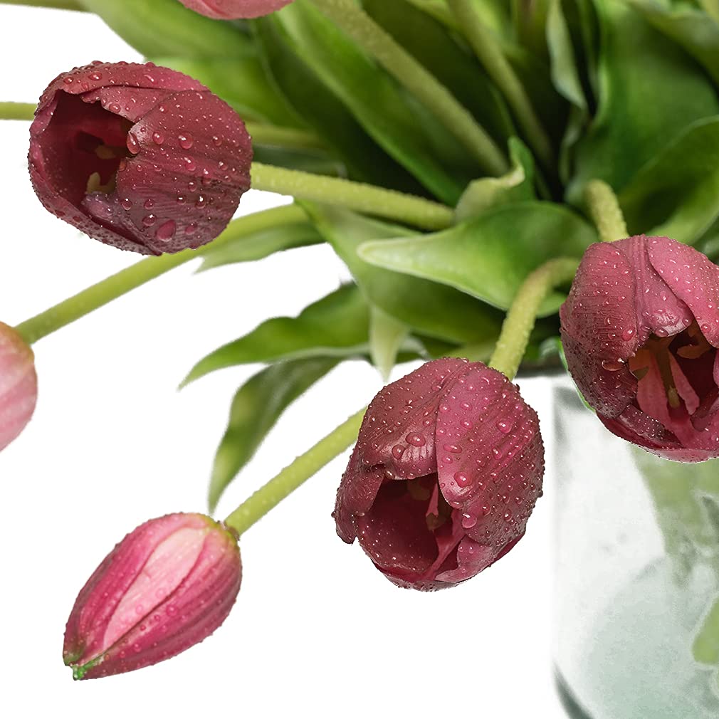 DUYONE 40pcs künstliche Tulpen Blumen, Real Touch Latex Bouquet, gefälschte Tulpen für Büro Hochzeit Party Home Küche Garten Dekoration(Hellviolett,40 Stück)
