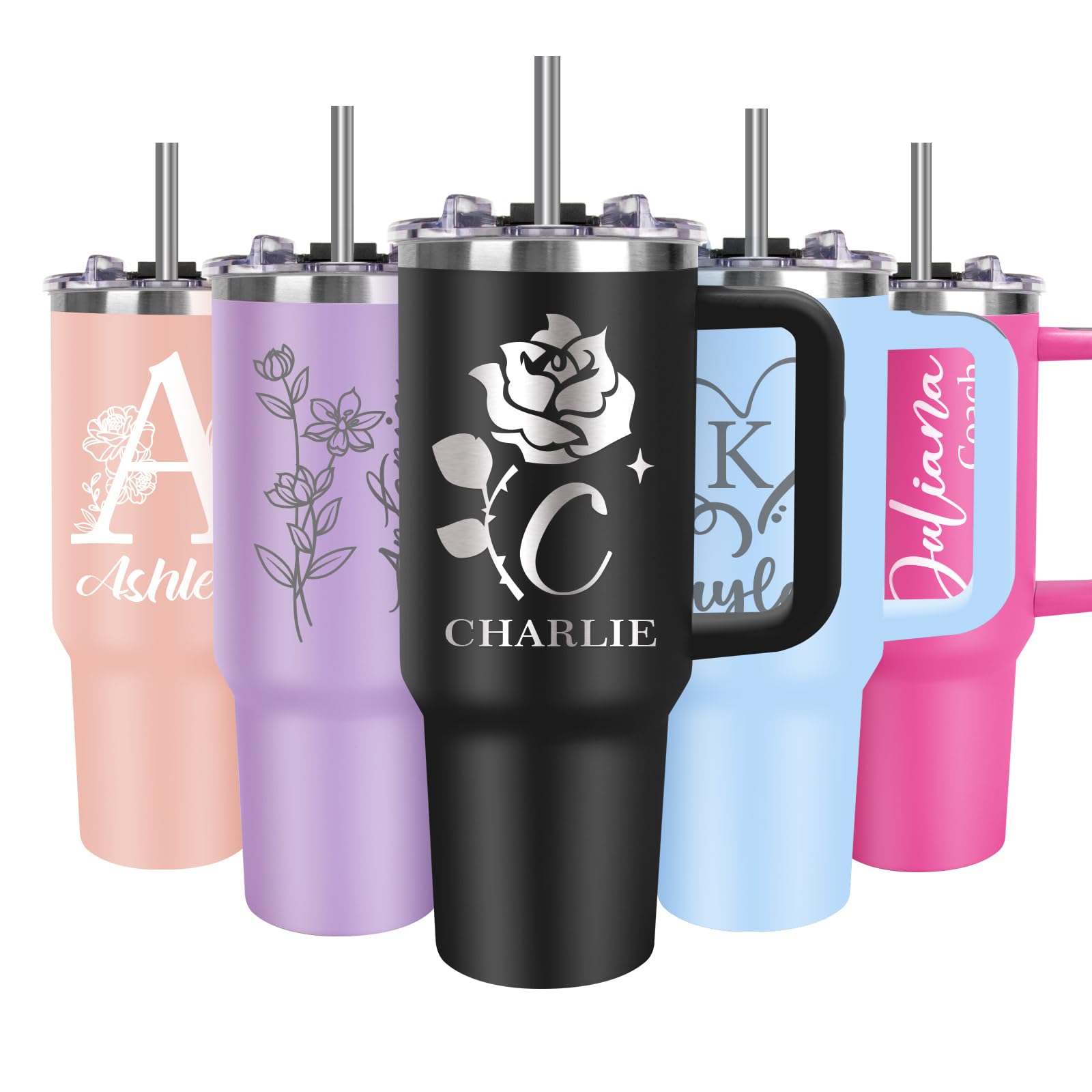 40OZ Personalised Coffee Travel Mug with Handle Text Name 40oz/1135ml Gifts for Men Women Birthday Travel Insulated Travel Cup with Straw and Lid-Stainless Steel Travel Mug 40 Oz (Name)