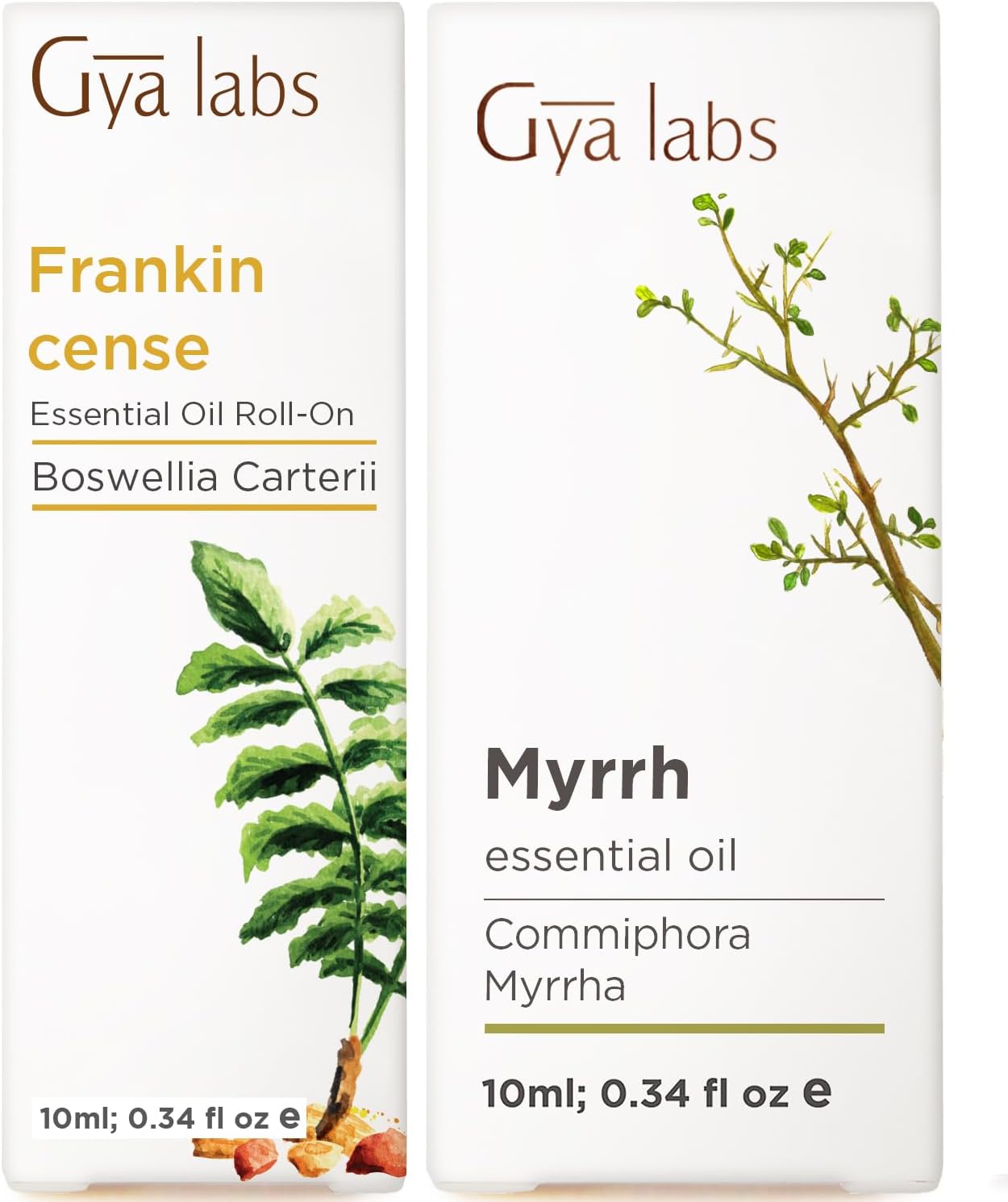 Frankincense Roll On & Myrrh Oil for Skin Set - Essential Oils Aromatherapy Roll On with Essential Oil Set - 2x0.34 fl oz - Gya Labs