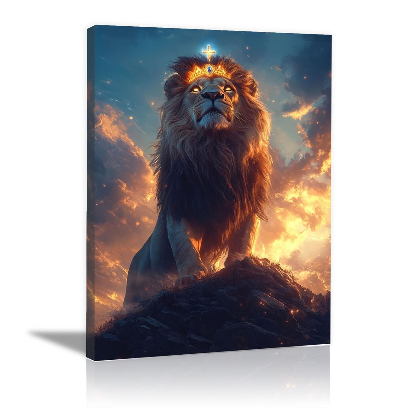 QUSAAOU Jesus Canvas Wall Art Jesus Walking in the Moonlight Christian Religious Prints Painting for Bedroom Living Room Bedroom Hallway Home Decoration(golden)-50x70cm Framed