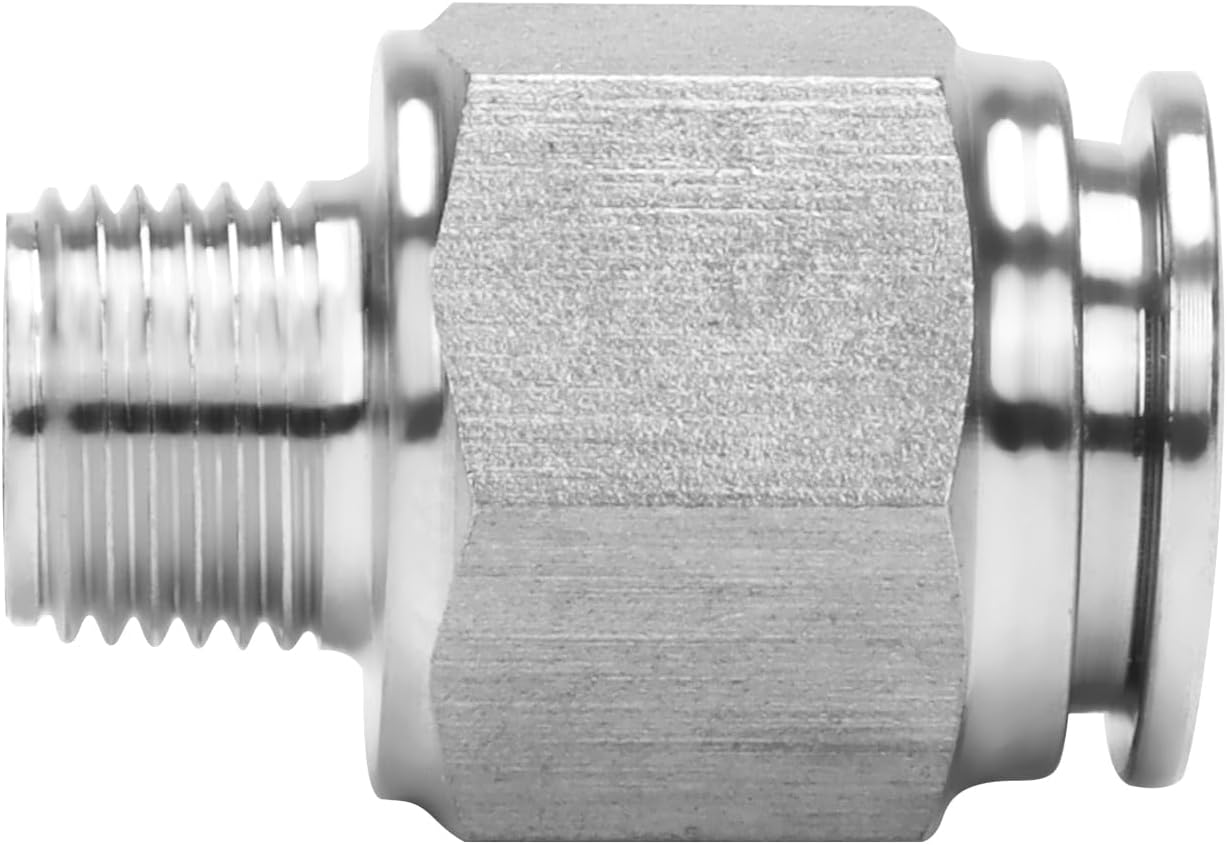 Push to Connect Fitting - 304 Stainless Steel Male Straight 3/8" Tube OD x 1/8" NPT Thread Pneumatic Push Lock Fitting (Pack of 5)