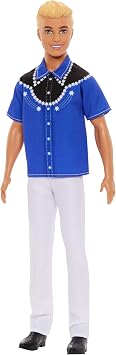 Barbie Fashionistas Ken Doll #226 Wearing a Removable Western Shirt, Pants & Boots, Blonde Fashion Doll, 65th Anniversary Collectible, HRH25