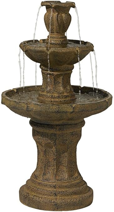 Tuscan Garden Classic Rustic Outdoor Floor Fountain and Waterfalls 41 1/2" High 3 Tiered Decor for Garden Patio Backyard Deck Home Lawn Porch House Relaxation Exterior Balcony - John Timberland