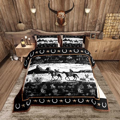 Juego de ropa de cama de caballo blanco y negro edredón matrimonial vaquero 2