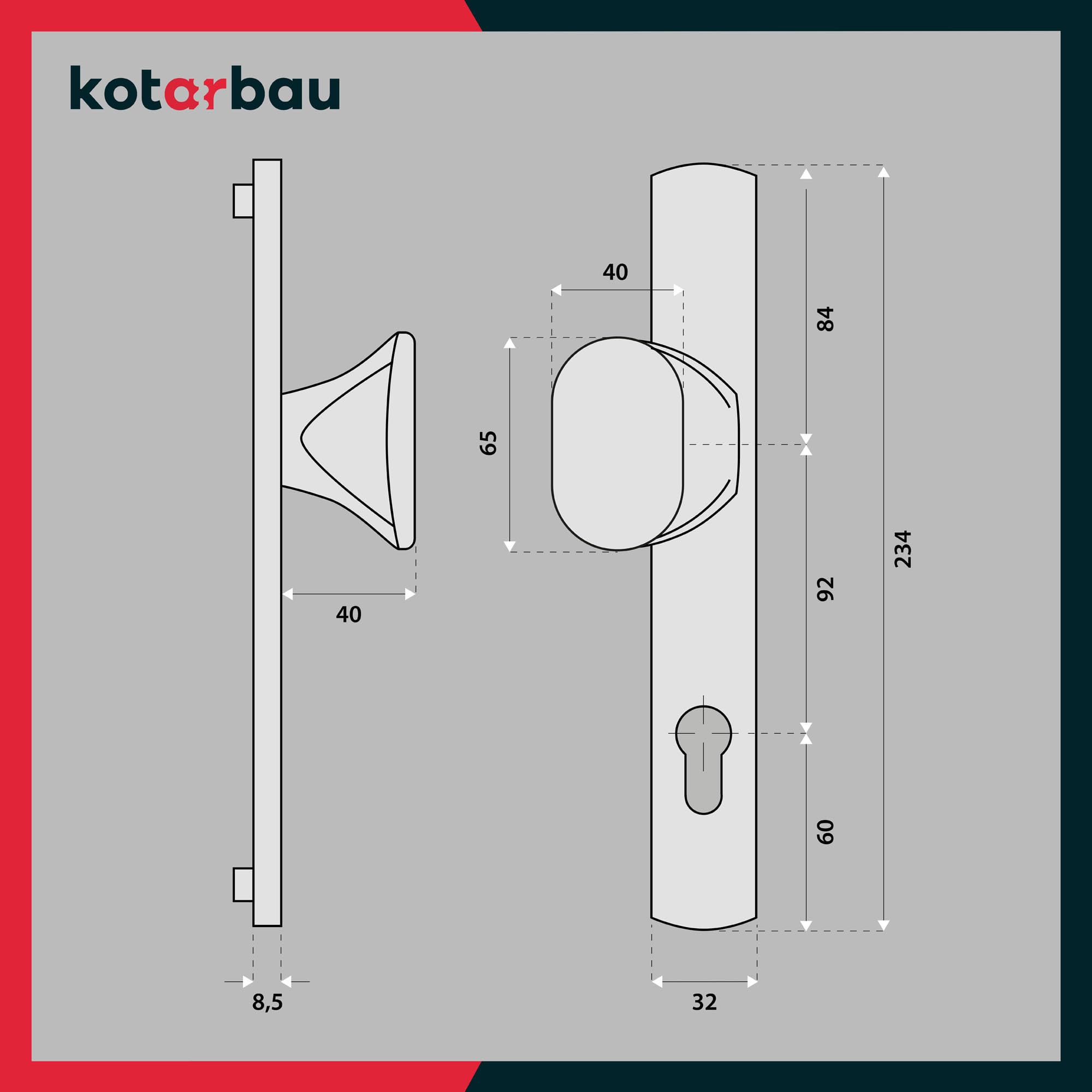 KOTARBAU® - Tirador de puerta de aluminio de 92 mm, cilindro perfilado, mango largo para puerta interior