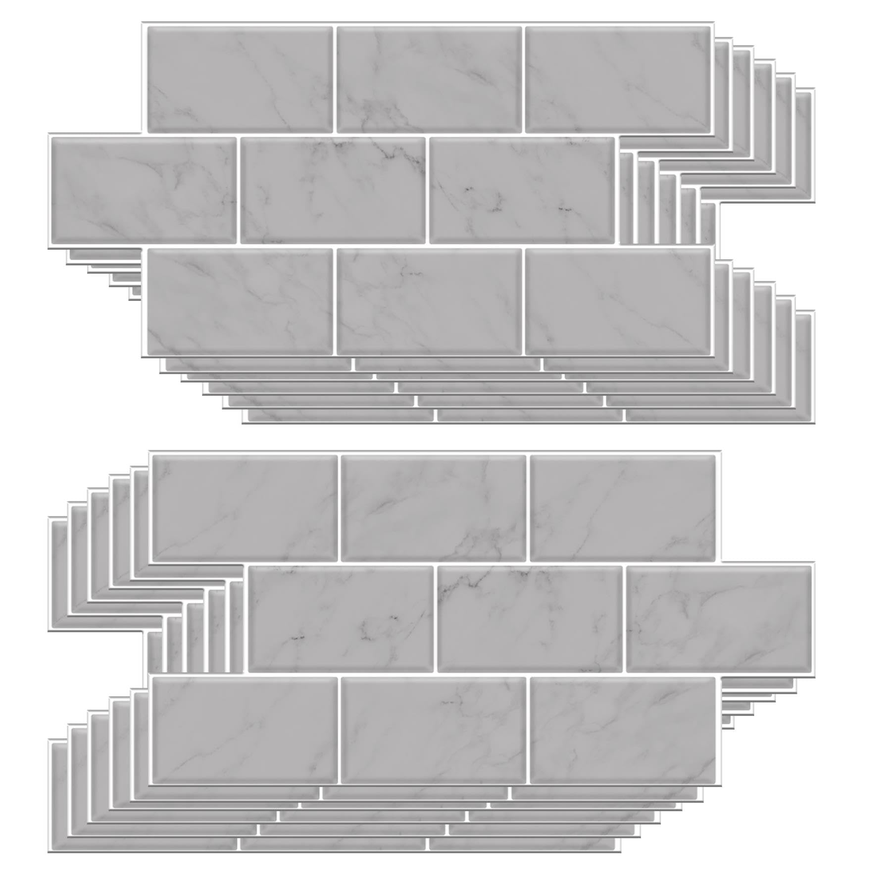 WALPLUS 12 Sheets Tile Stickers Glossy Removable Stick on Wall Backsplash Tile Transfer Waterproof Oil Proof DIY for Bathroom Cabinet Kitchen Home Decor Grey Marble Stone 15.4 x 30.5 cm