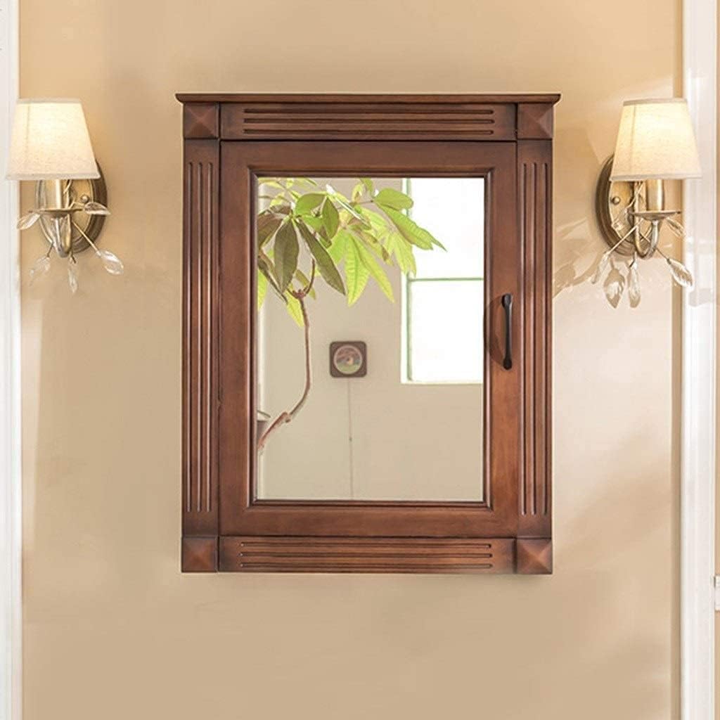 Bathroom Vanity Mirror Cabinet Silver Mirror Single Door Locker Wall-Mounted Solid Wood (Color : Wood, Size : 80 * 15 * 60cm) (Wood 80 * 15 * 60cm)