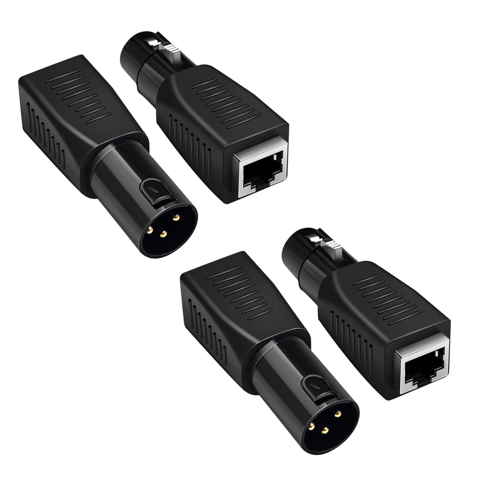 Laratechuu 3 Pin XLR to RJ45 Adapter [New Version 2025] DMX 512 Converter DMX to RJ45 Adapter for DMX512 Connector DMX512 Cable Converter Ethernet to 3 Pin XLR DMX Female & Male Adapters Sets (2)