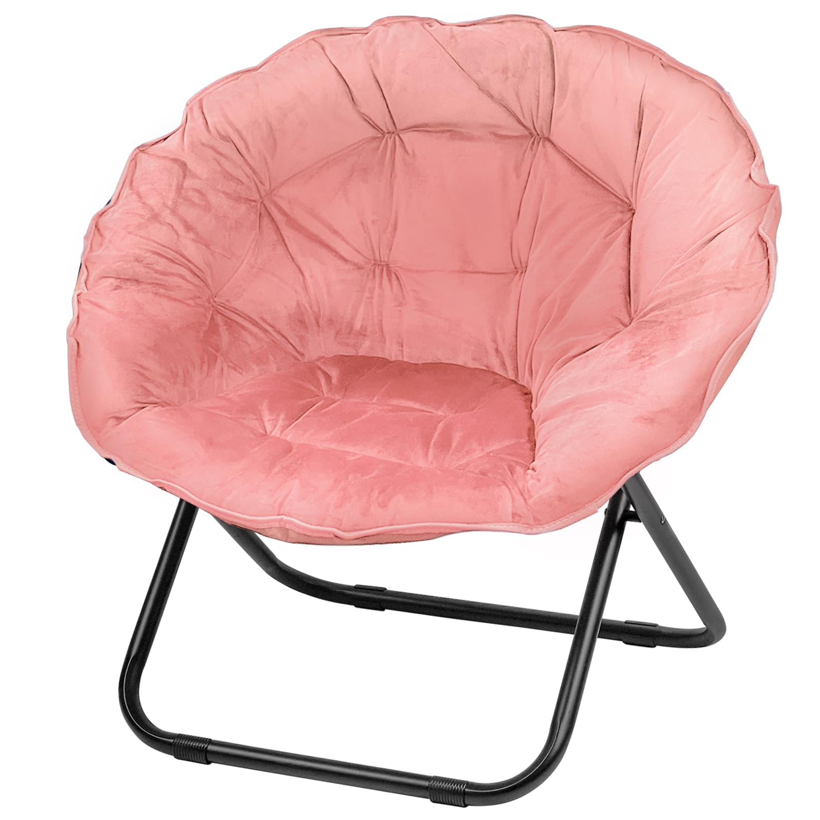 Saucer Chairs for Adults, Foldable Circle Moon Chair for Bedroom, Living Room, Faux Fur Round Chairs for Dorm and Apartment (Pink)