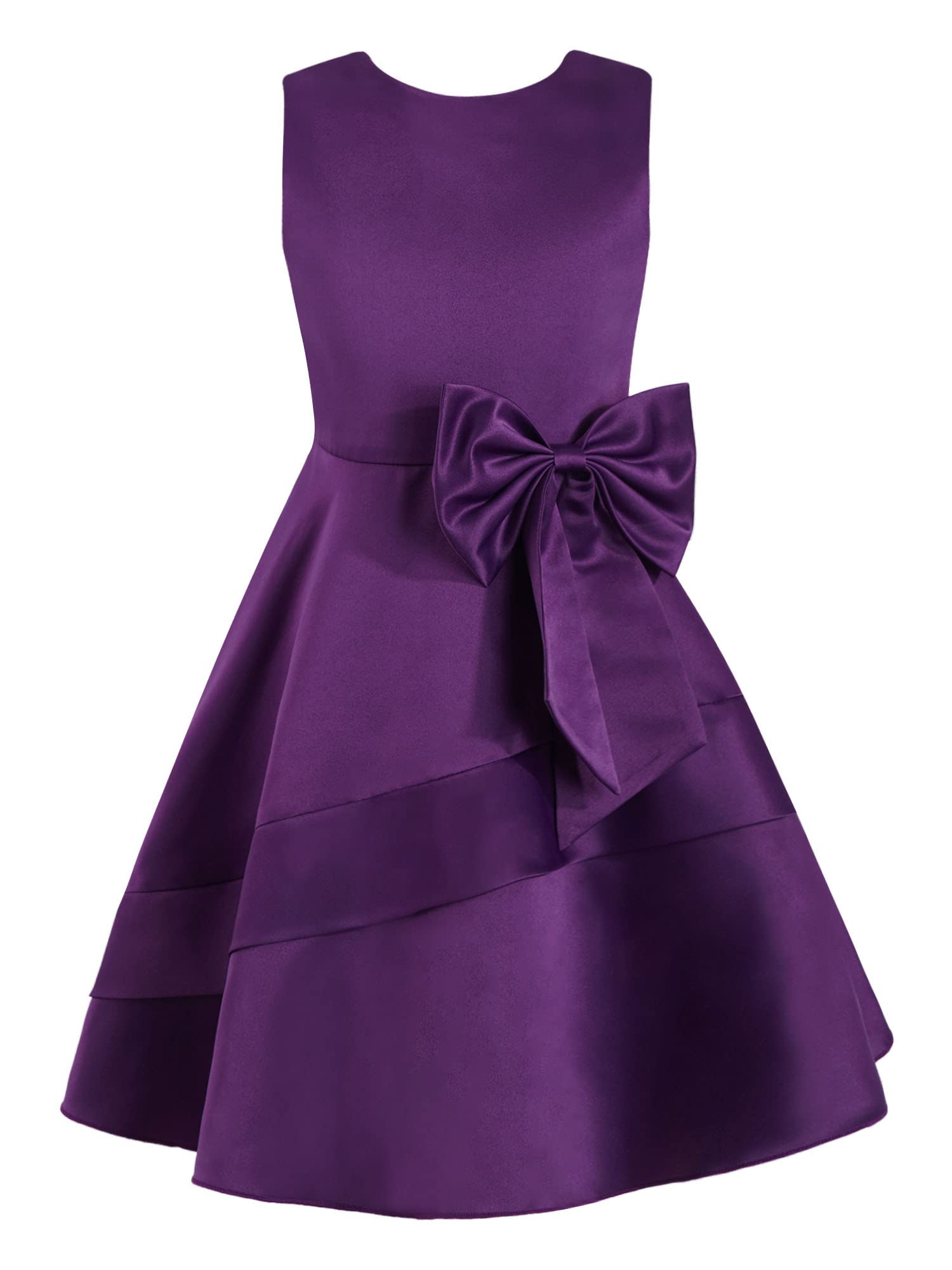 IEFIEL Vestido de Boda Corto Satén para Niñas sin Manga con Lazo Vestido Elegante de Fiesta Formal Cumpleaños Dama de Honor Cóctel Flores Niñas 4-14 Años