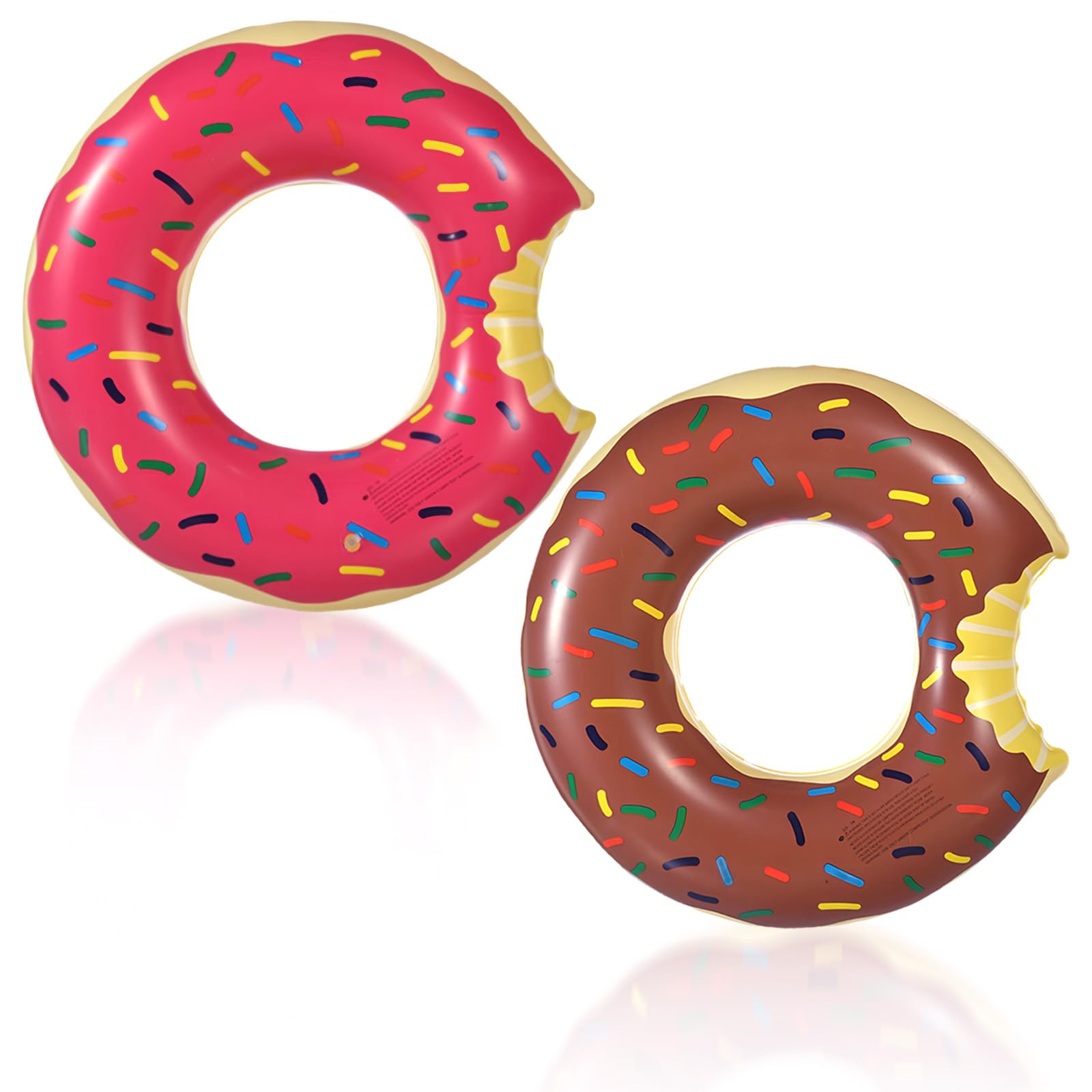 2 Pack Donuts Pool Inflatables rubber ring for Adults, 70cm Pink Brown Donut Swimming Ring Cute Tube Rings for Girls Boys Summer Beach Pool Party Water Sport — image 1