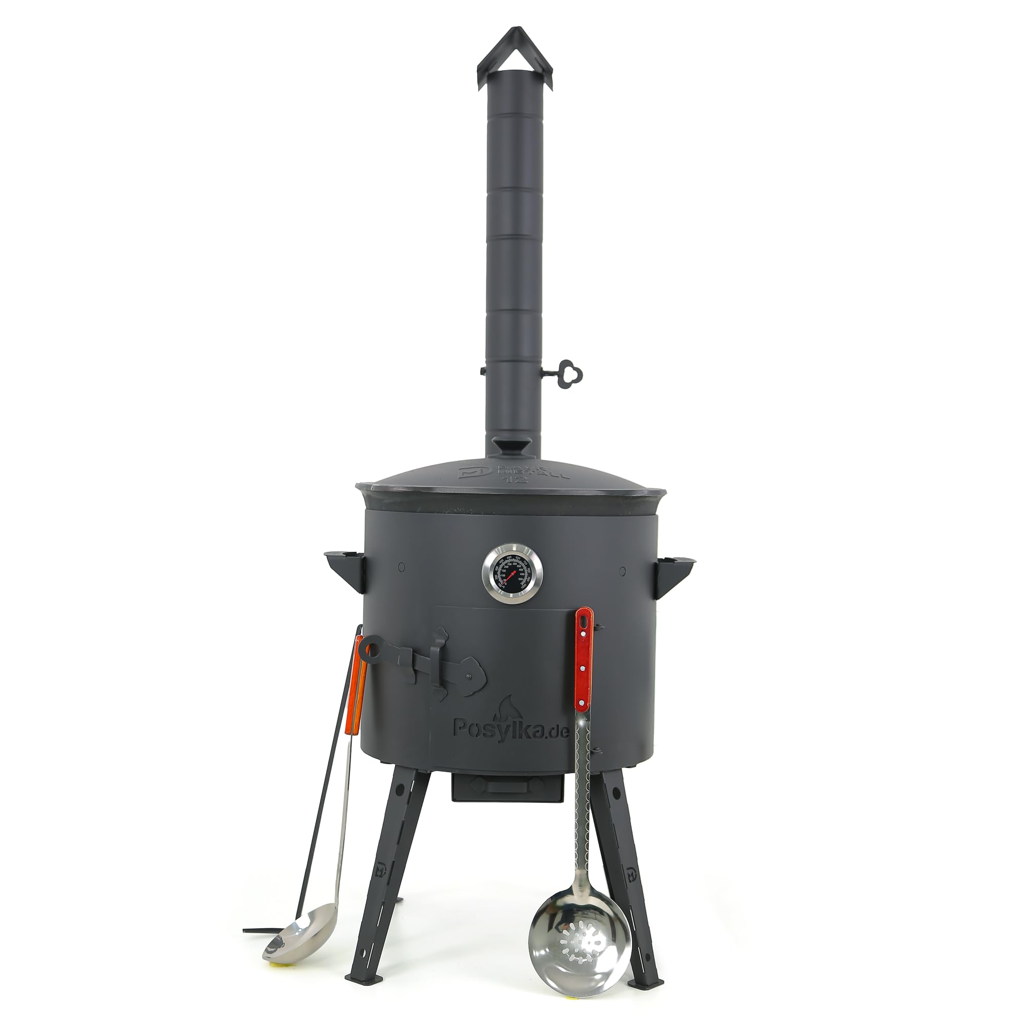 Utschak Uchag - Horno de fuego de 40 cm de diámetro, 2 mm, acero con kazan uzbeko de 12 l, cucharón y cucharón para Plov 48 cm Казан Учаг Kazan Asia (Set 3)