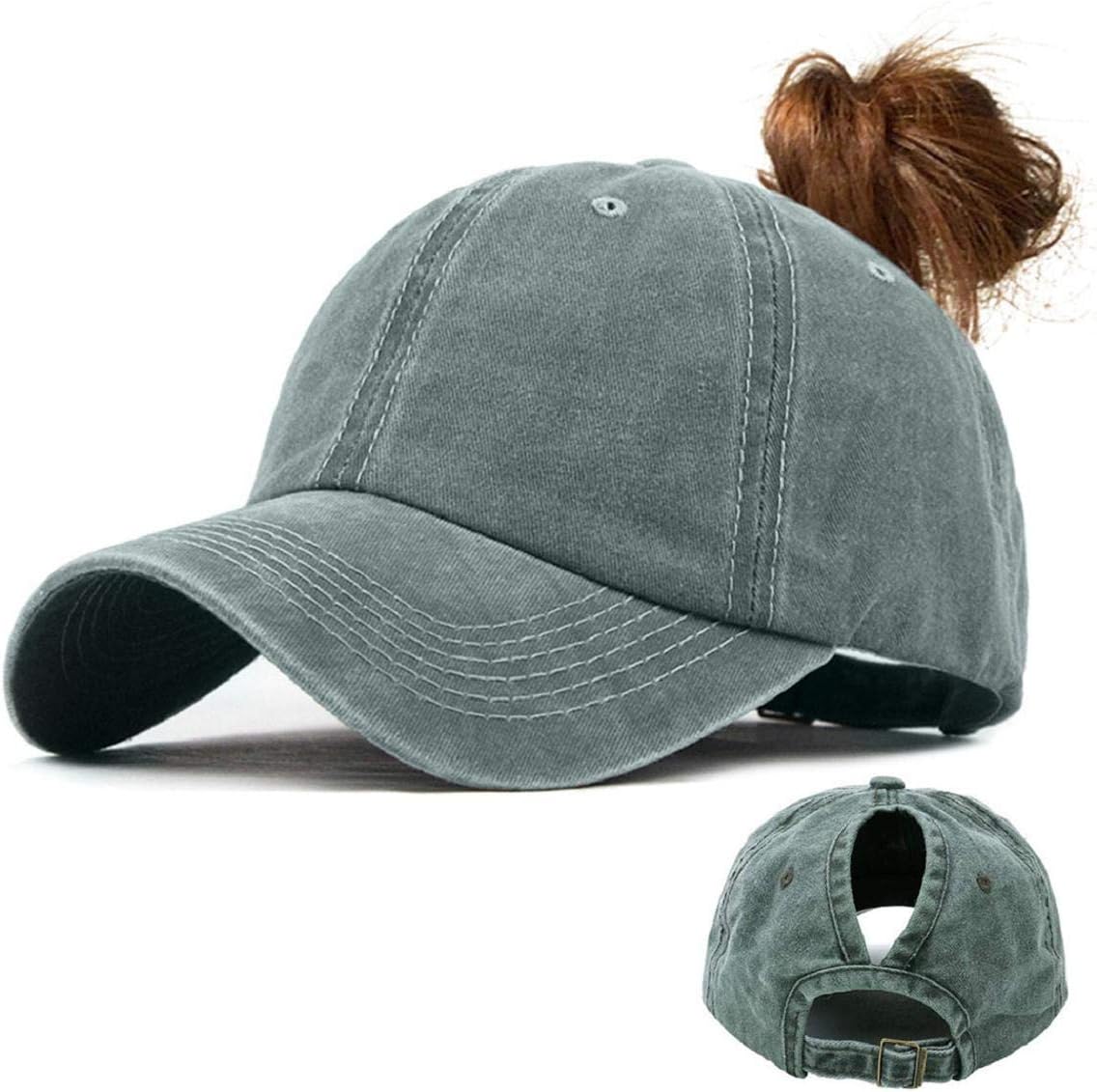 VoqeenPonytail Baseball Hat Cap Unisex Washed Trucker Hat Cap Adjustable Spring Autumn Solid Color Baseball Cap Ourdoor Sun Visor PonyCaps