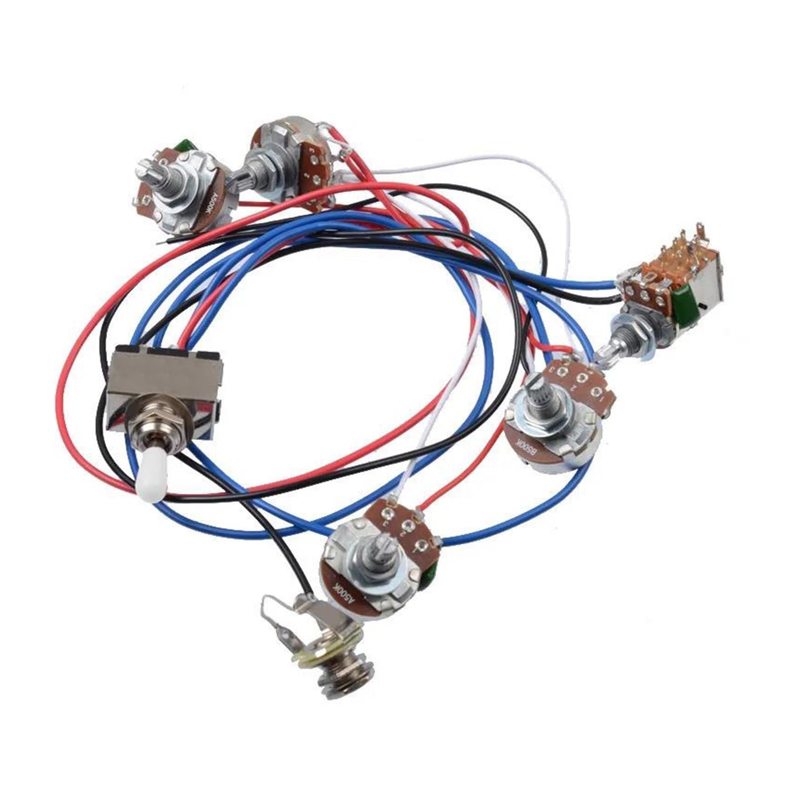 Arnés De Cableado Del Conjunto De Guitarra Eléctrica 2V2T Con Potenciómetro Push Pull Boost 500K | Arnés de guitarra(White hat)