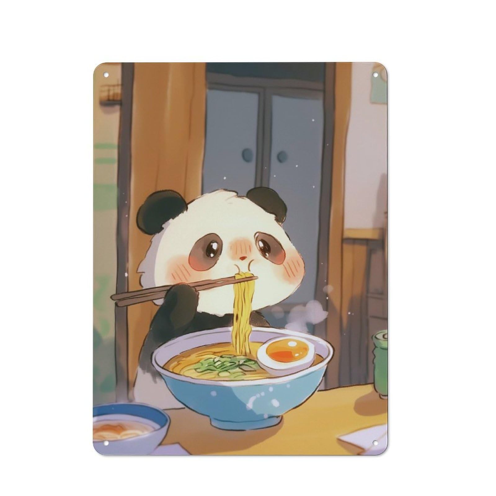 Junmoney Style-19 Shop Front Style Cute Panda Eating Ramen - Japanese Food Decorative Metal Plaque 40X30cm, Shop Wall Decor For Cafe, Bistro, Bakery Or Restaurant