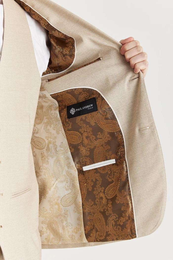 Traje de 3 piezas para hombre, color beige, clásico, con solapa, para boda, verano, baile de graduación