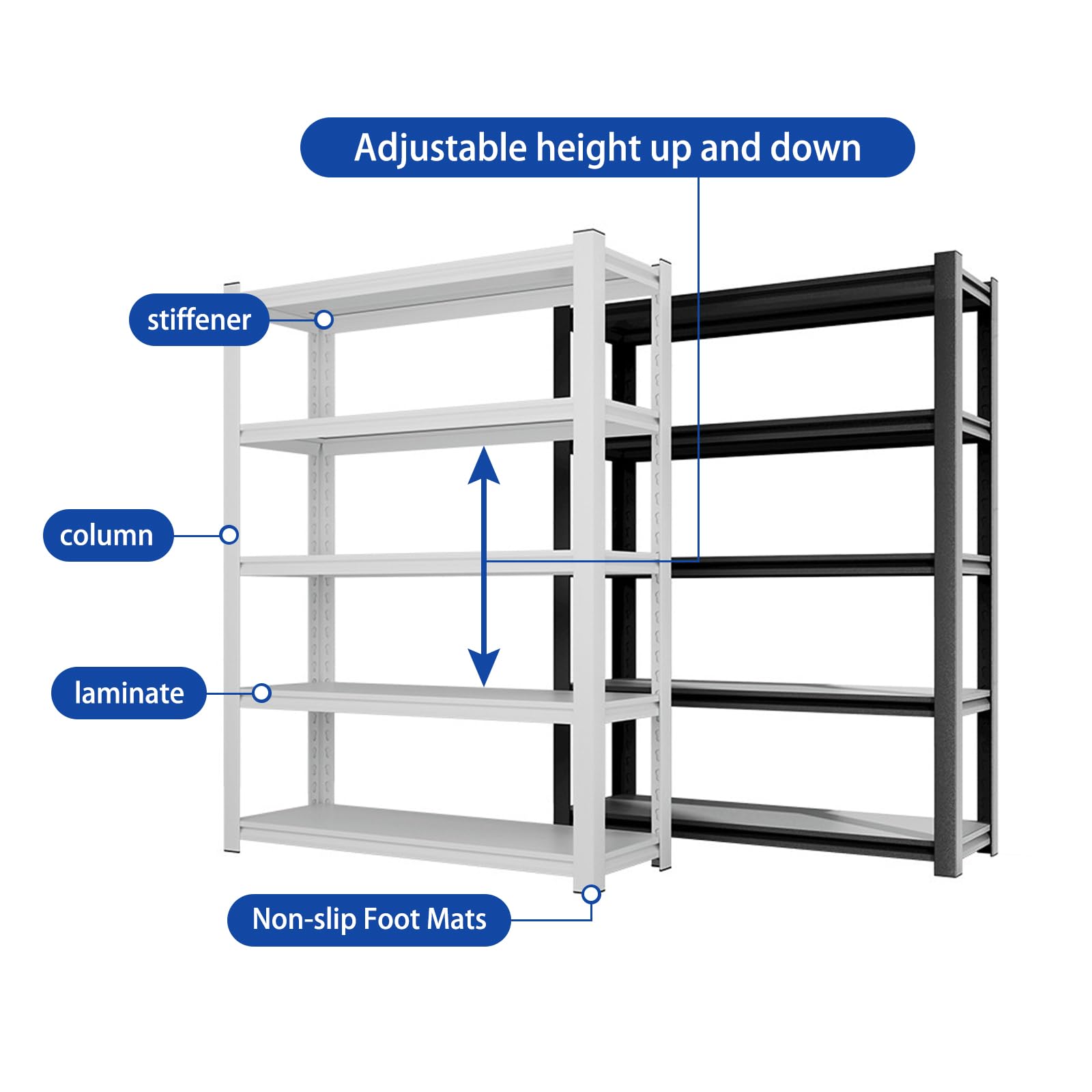 Scaffalatura in metallo a 5 ripiani per impieghi gravosi da 182,9 cm, regolabile, per garage, cantina e magazzino, design robusto, 99 x 40,6 cm, soluzione di archiviazione nera