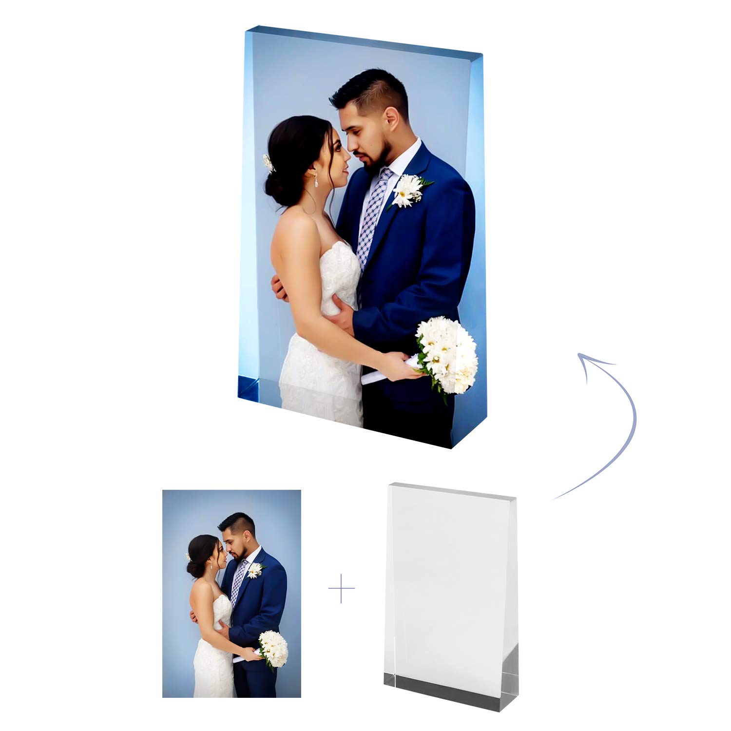 Glasfoto Personalisiert Bilderrahmen 3D Glas Fotorahmen Individuell Kristallglas Rahmen Kristall Fotogeschenk Hochzeit Valentinstag Foto Gedruckt Bilder Graviert DIY Glasrahmen Hause Büro Deko
