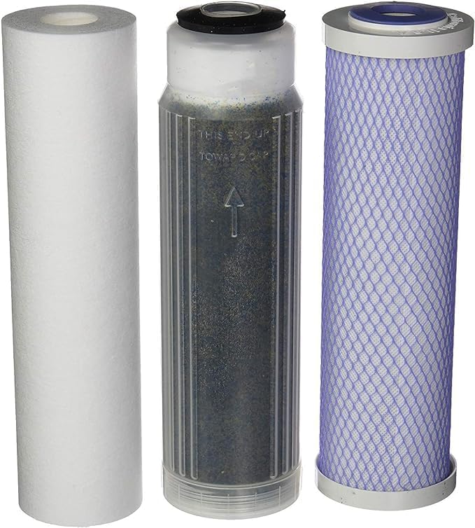Reverse Osmosis Deionization (RODI) 10" Replacement Filter Kit (Sediment Cartridge, Carbon Cartridge, Color Indicating DI Cartridge Filled with MBD-30 Nuclear Grade Resin)