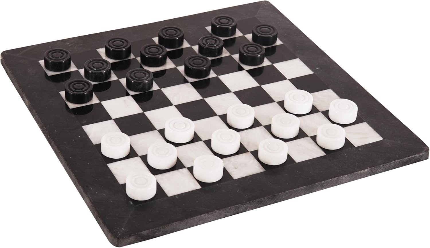 Radicaln Marble Checker Board Game 15 Inches Black and White Handmade Tournament Checkers Set - Draughts Board Games - Marble Checkers