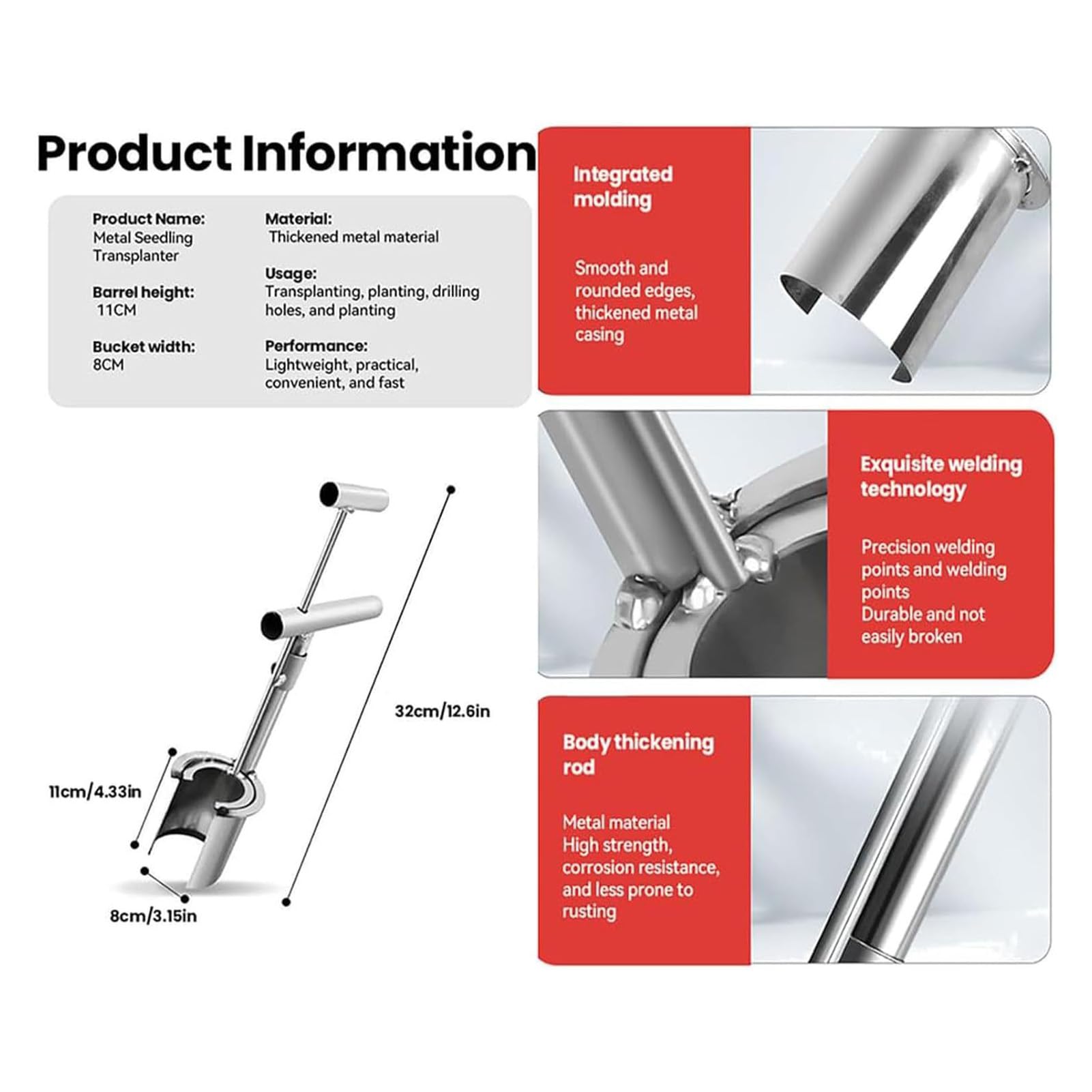 Outil de transplantation portable en acier inoxydable avec long manche, convient pour pelouse et jardin