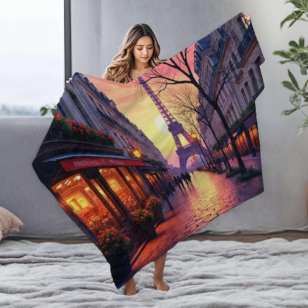 Couverture en flanelle Bluey douce et grand plaid imprimé Tour Eiffel
