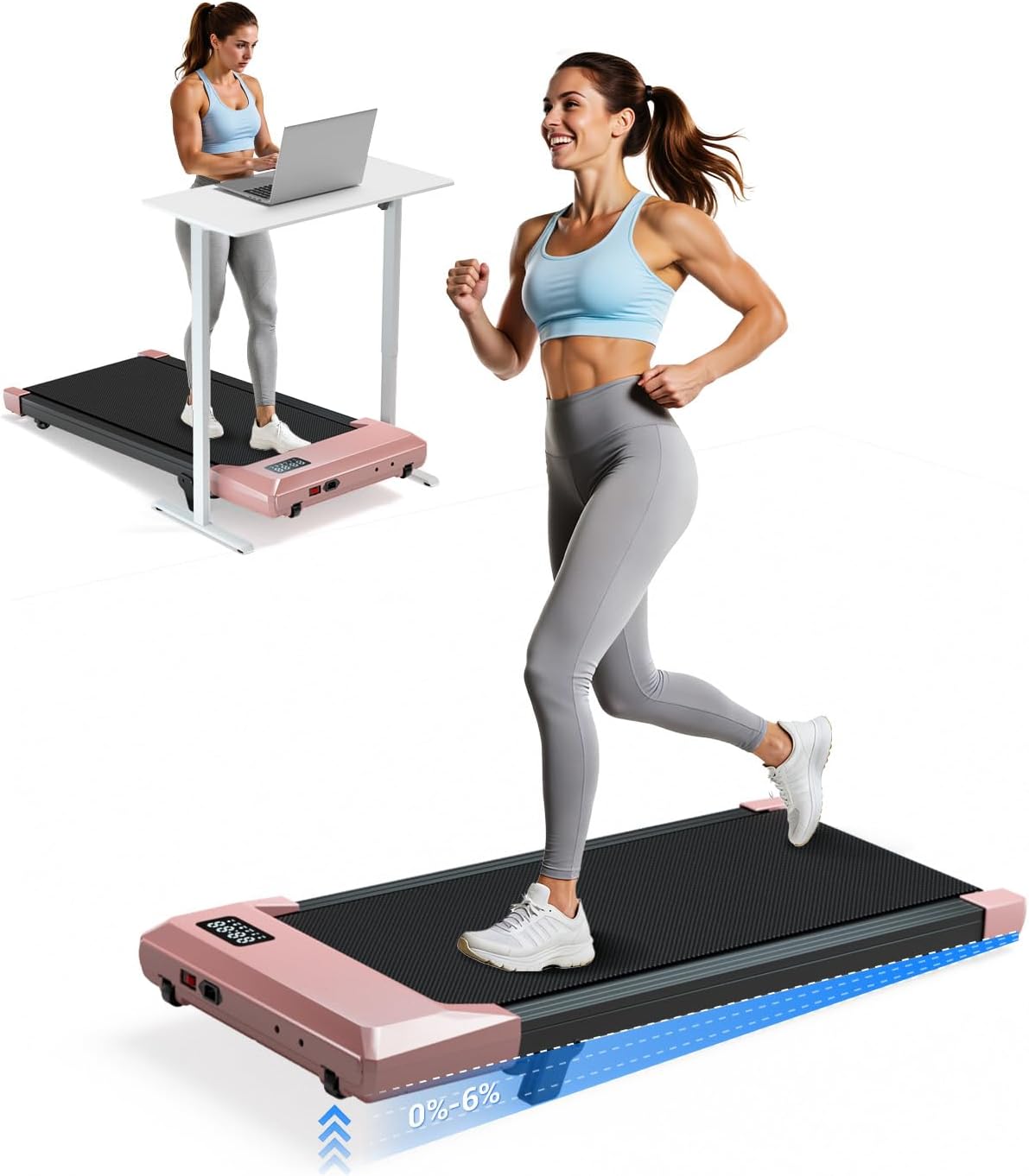 DeerRun 2024 Upgrade Walking Pad, Smart Under Desk Treadmill for Home Office, No-Assembly Treadmills with APP and Remote Control, LED Display, 2.5 HP Quiet Walking Jogging Machine, 300 lbs Capacity