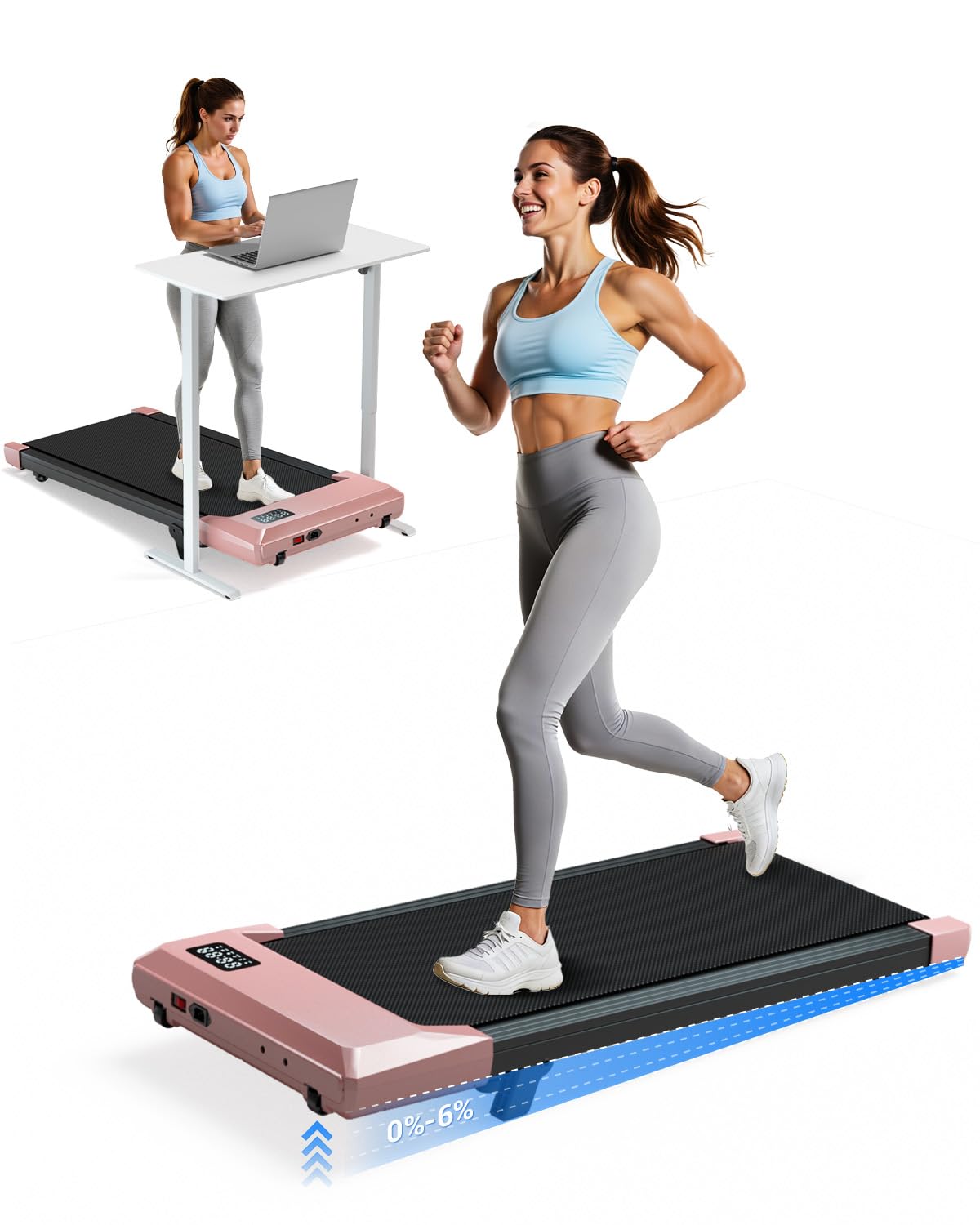 DeerRun 2024 Upgrade Walking Pad, Smart Under Desk Treadmill for Home Office, No-Assembly Treadmills with APP and Remote Control, LED Display, 2.5 HP Quiet Walking Jogging Machine, 300 lbs Capacity