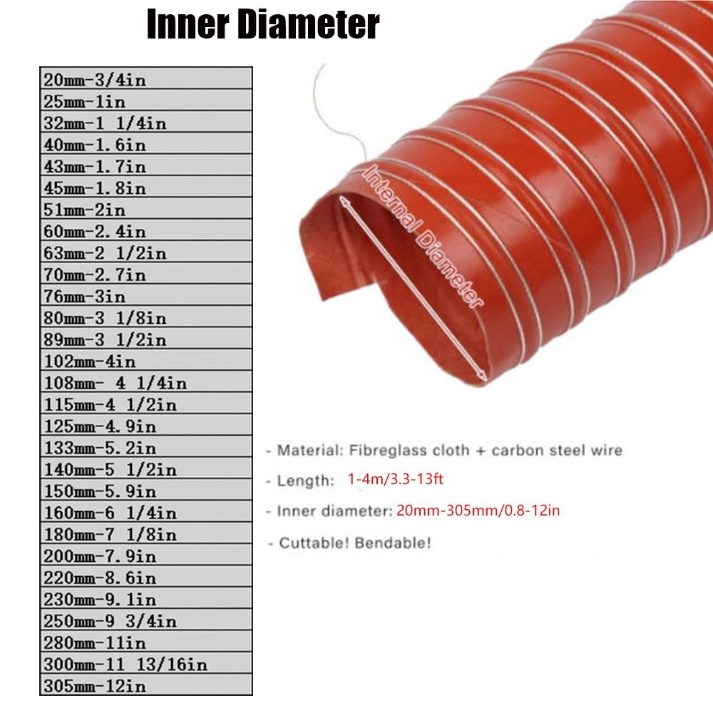 Tubo De Ventilación Para Secadora Tubo Aire Acondicionado Longitud 100cm Manguera Flexible Silicona 100mm 115mm 150mm Manguera De Admisión De Aire Para Automocion(1m/3.2ft,250mm-9 3/4in)
