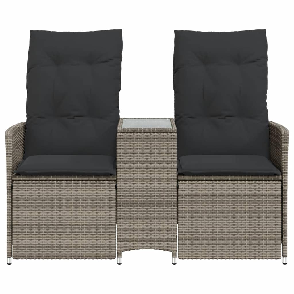 Divano da Giardino 2 Posti con Tavolo, in Polyrattan Grigio, Schienale Regolabile, Set Giardino Esterno, Salotto da Giardino, per Terrazzo e Giardino, Colore Grigio, 130 x 59 x 92 cm
