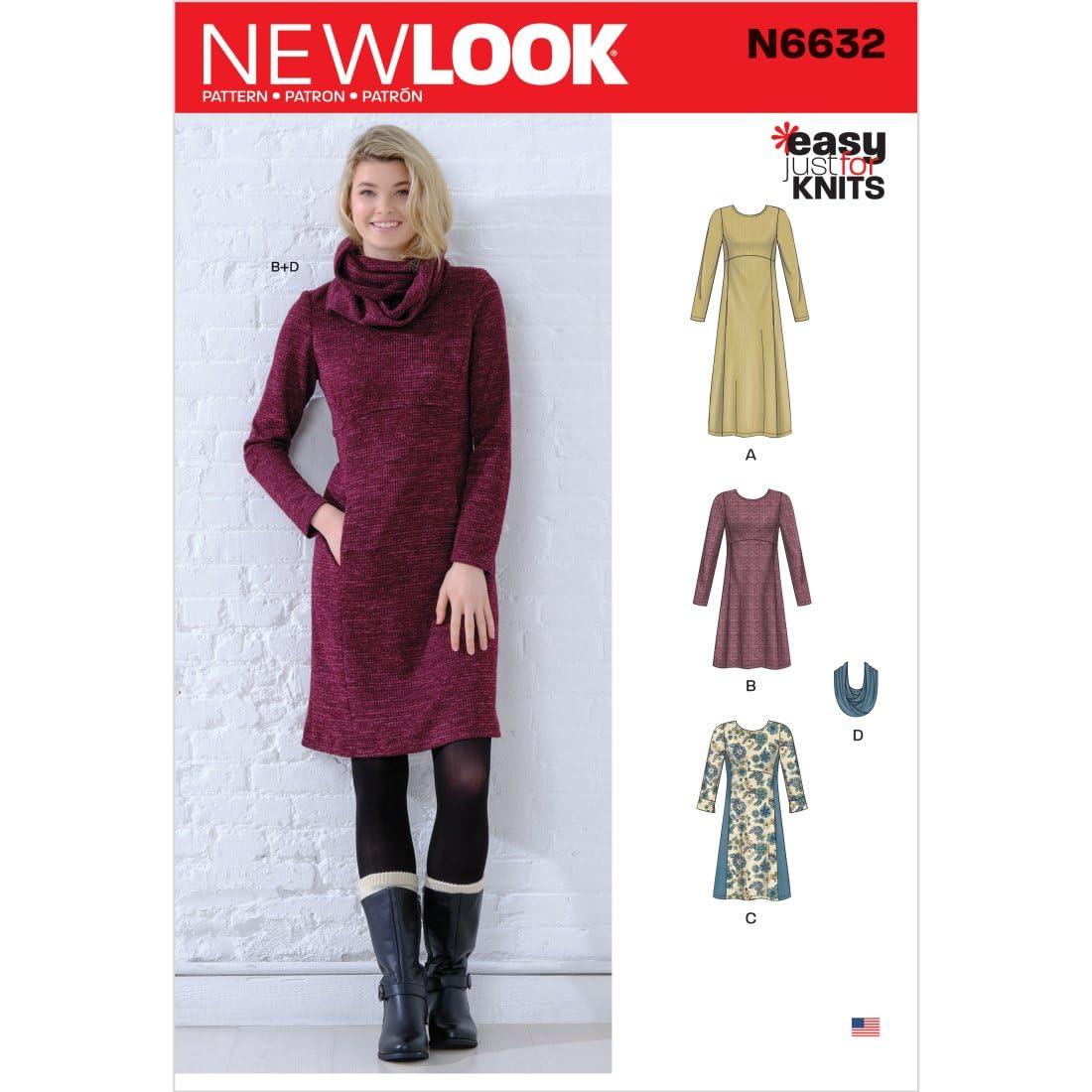 NEW LOOK 6632 MISSES' DRESSES  Easy Knits sewing pattern  - Sizes 10 - 22