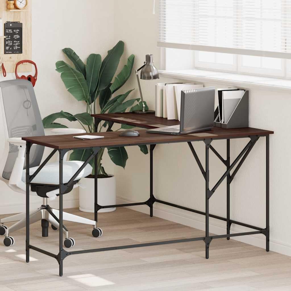 Scrivania Angolare a L 149x149x75 cm in Legno Multistrato | Ottimizza lo spazio nel tuo studio con questo tavolo angolare in stile industriale dotato di piedini regolabili.
