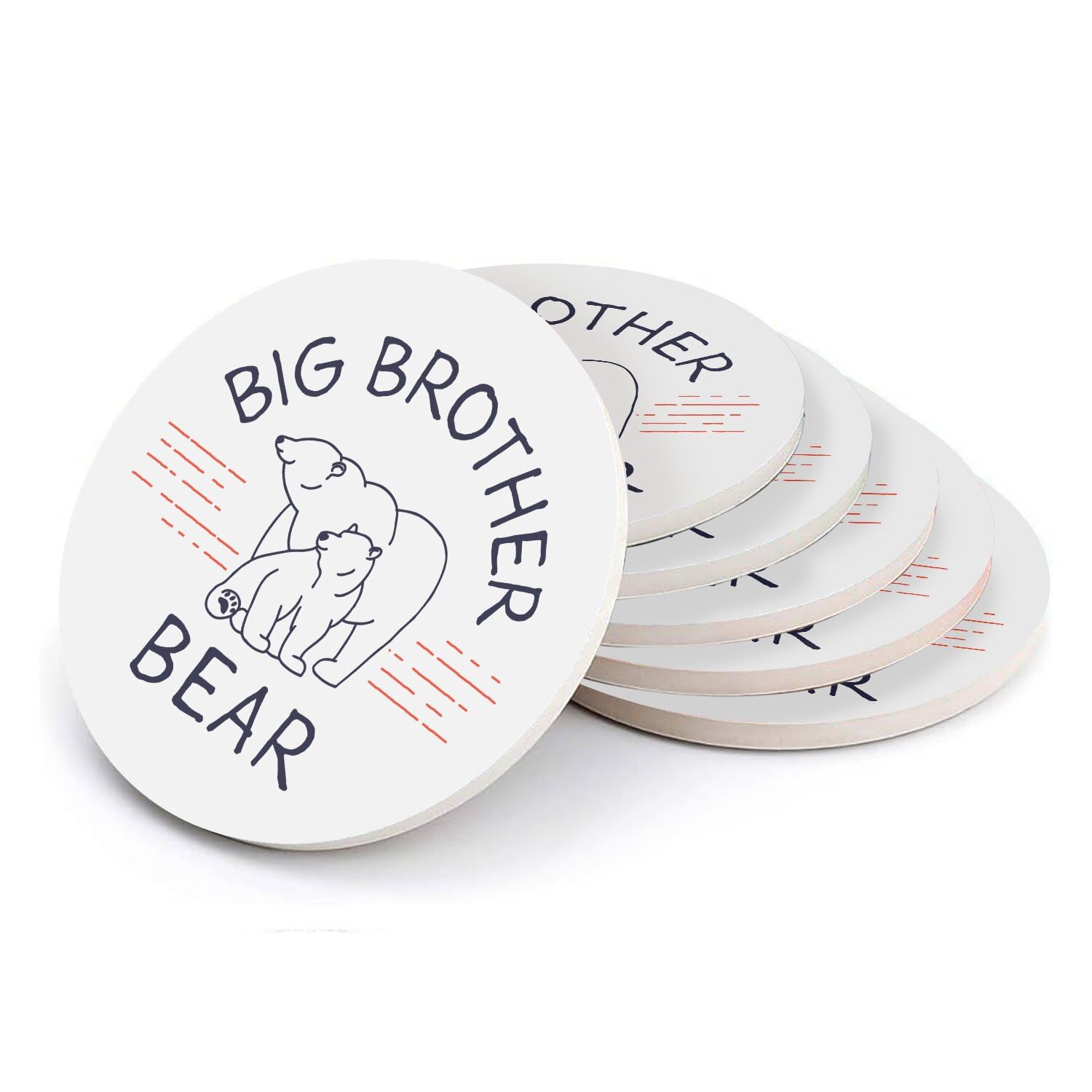 Sous-verre ronds en céramique Big Brother Bear Family | Lot de 6 dessous de verre 108x108mm
