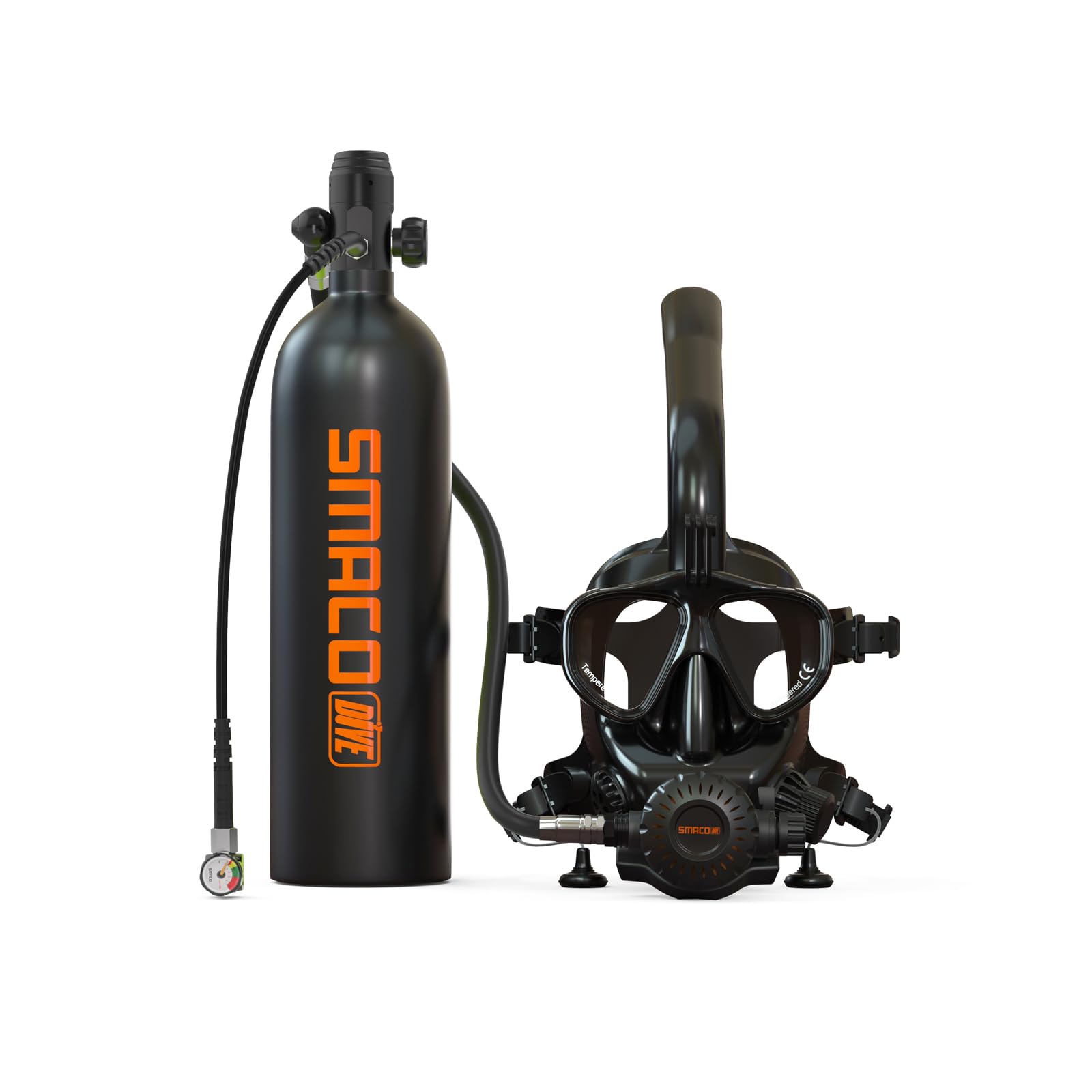SMACOMini Scuba Tank with Snorkel Mask 1.9L Portable Small Diving Tank with Sub Mask Reusable Pony Bottle with Full Face Diving Mask Diving Cylinder Kit for Snorkeling Recreational Diving S700