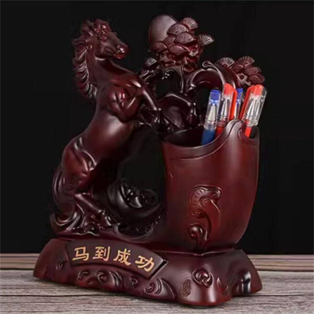 Portalápices de Escritorio para Estudio, Caja de Almacenamiento de papelería Decorativa, Cubo para bolígrafos Decorativo Chino, Suministros de Oficina (D 25 * 10 * 25,5 cm)