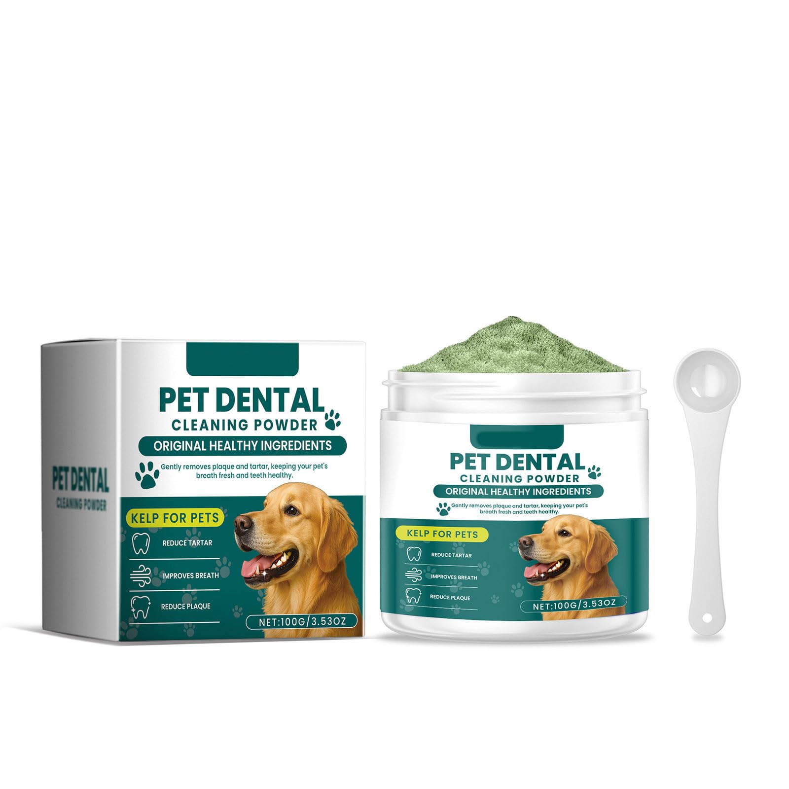 Dog Powder,Dog Teeth Cleaning Powder,Dog,Cat and Dog Teeth Cleaning, Plaque Remover Helps Reduce Bad Breath,Improve Pet's Oral Cavity and Freshen Breath（80G） FcQ538 (Green, 6.3cm)